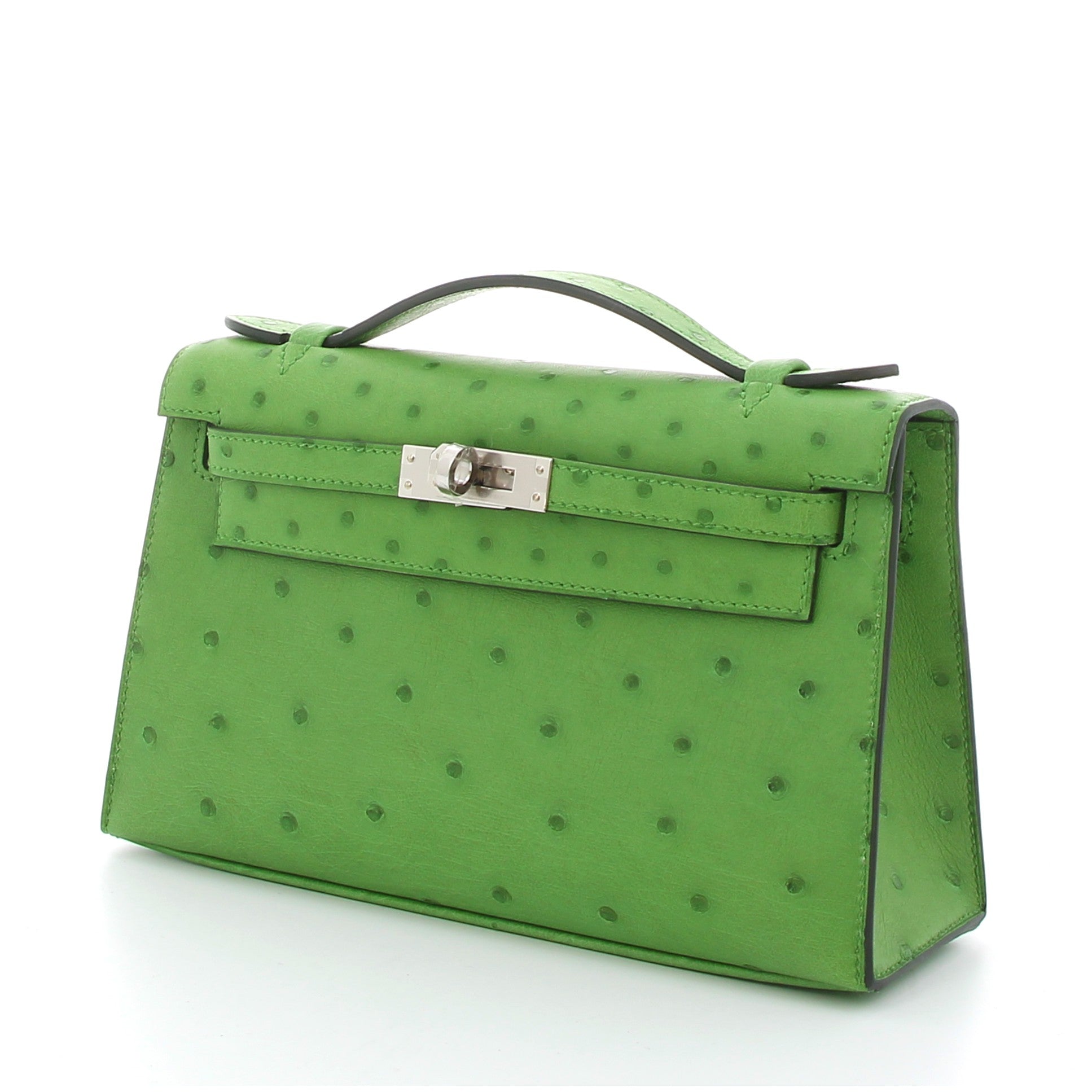 HERMES Kelly Pochette Vert Yucca Swift Finition Palladié