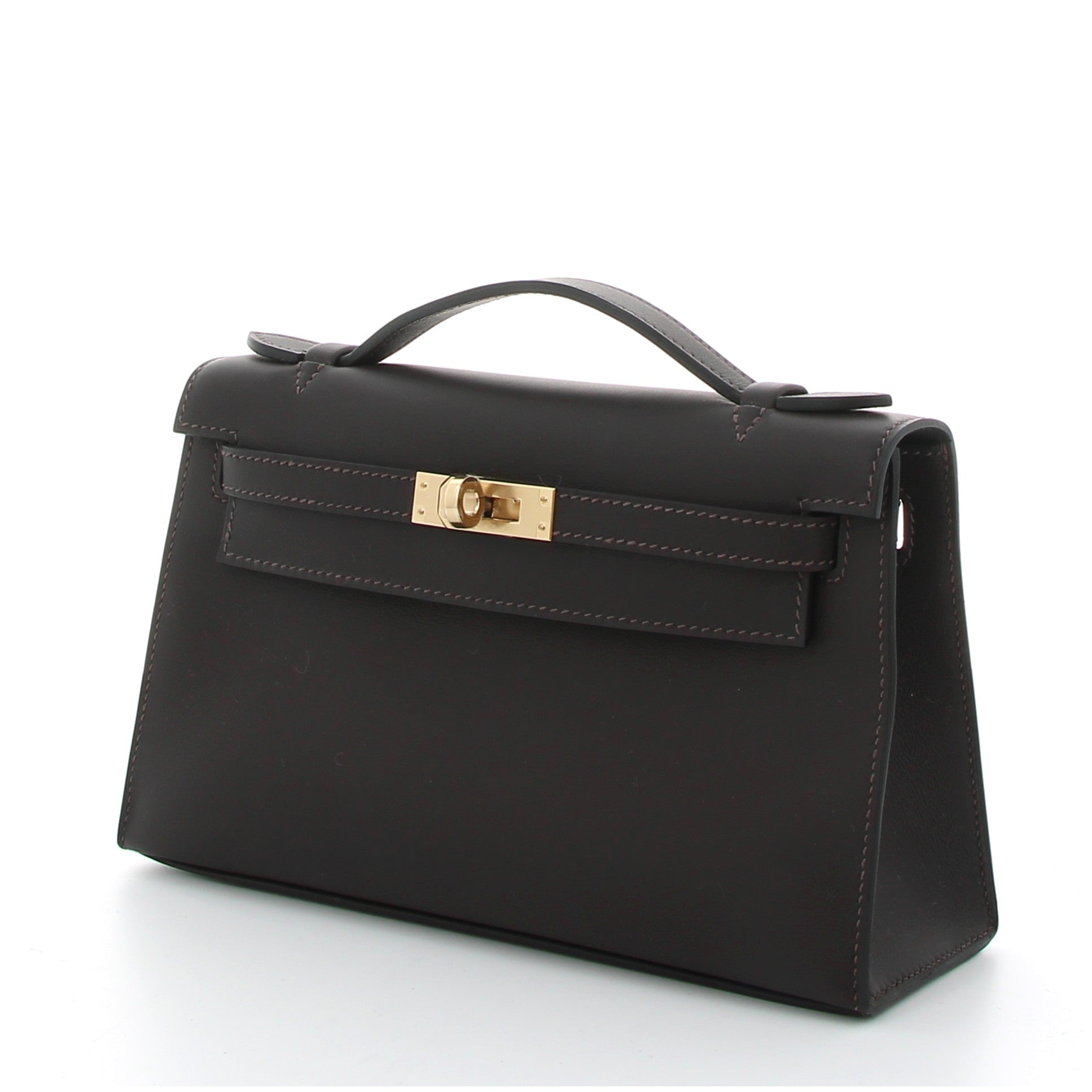 HERMES KELLY POCHETTE BAI BRUN SWIFT PERSO FINITION PERMABRASS