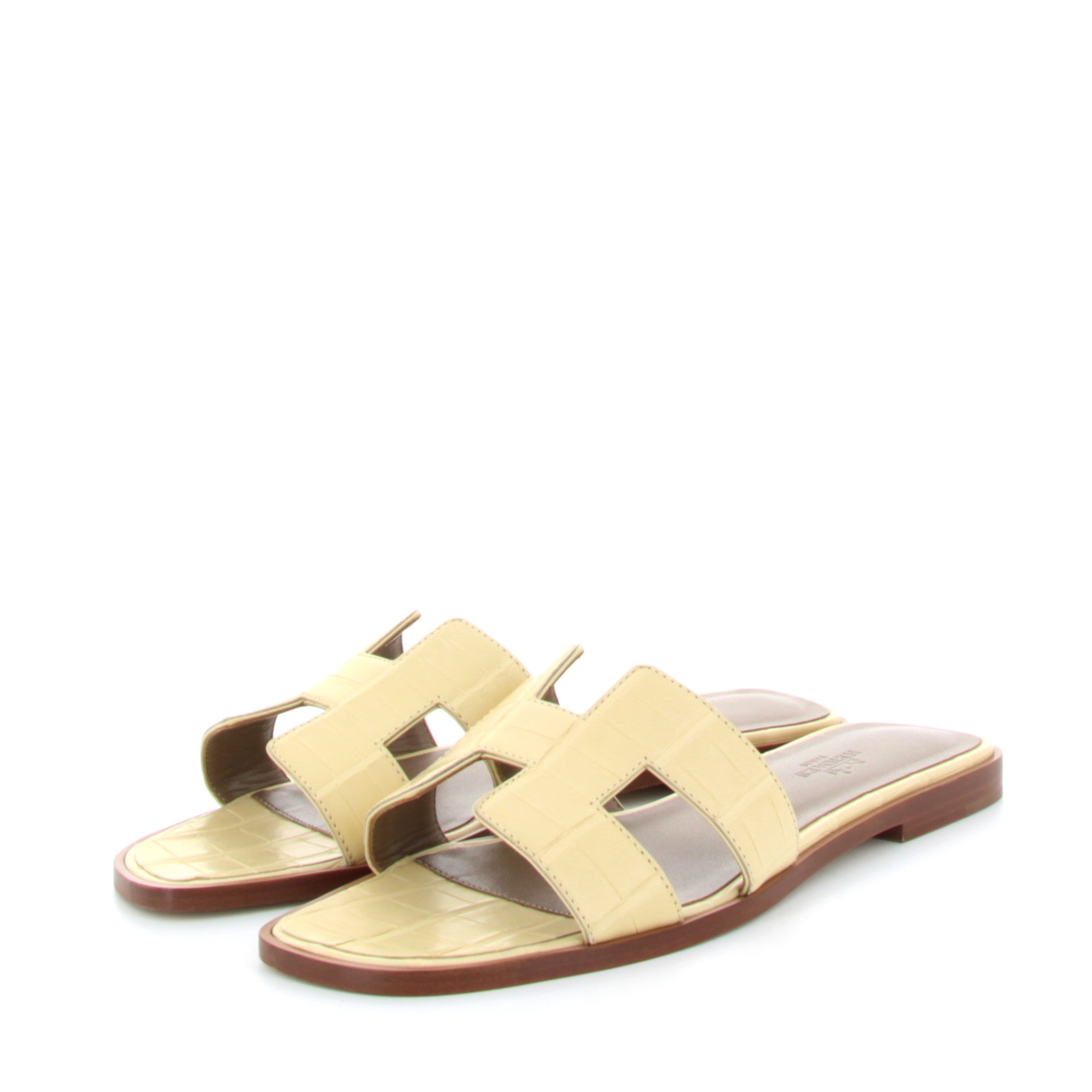 HERMES ORAN SANDALES VANILLE CUIR CROCODILE