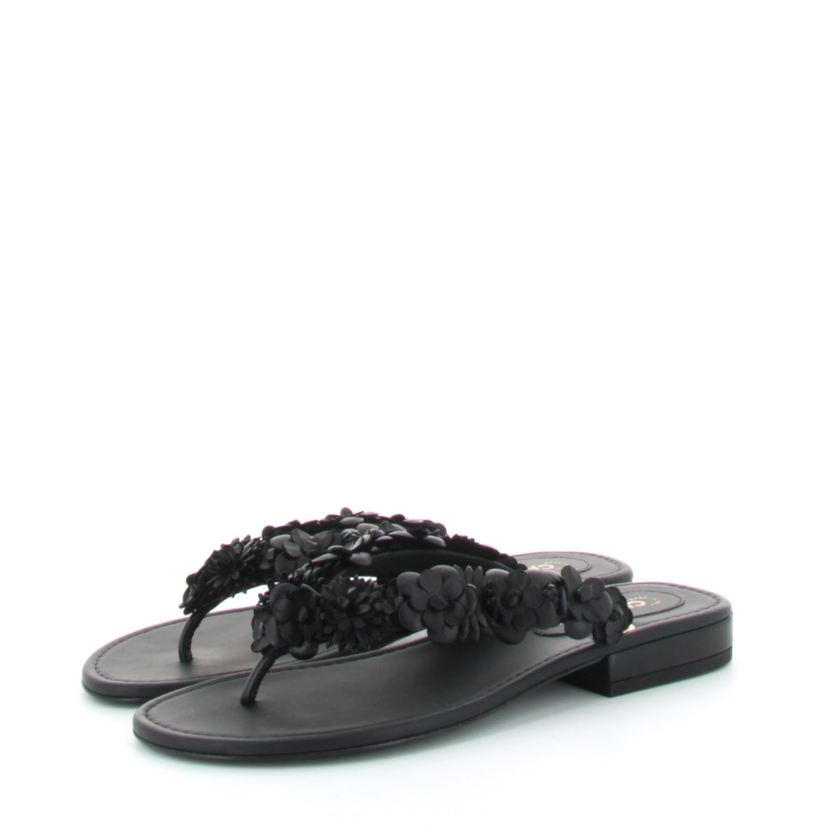 CHANEL SANDALES NOIR CAMÉLIA FLIP FLOPS