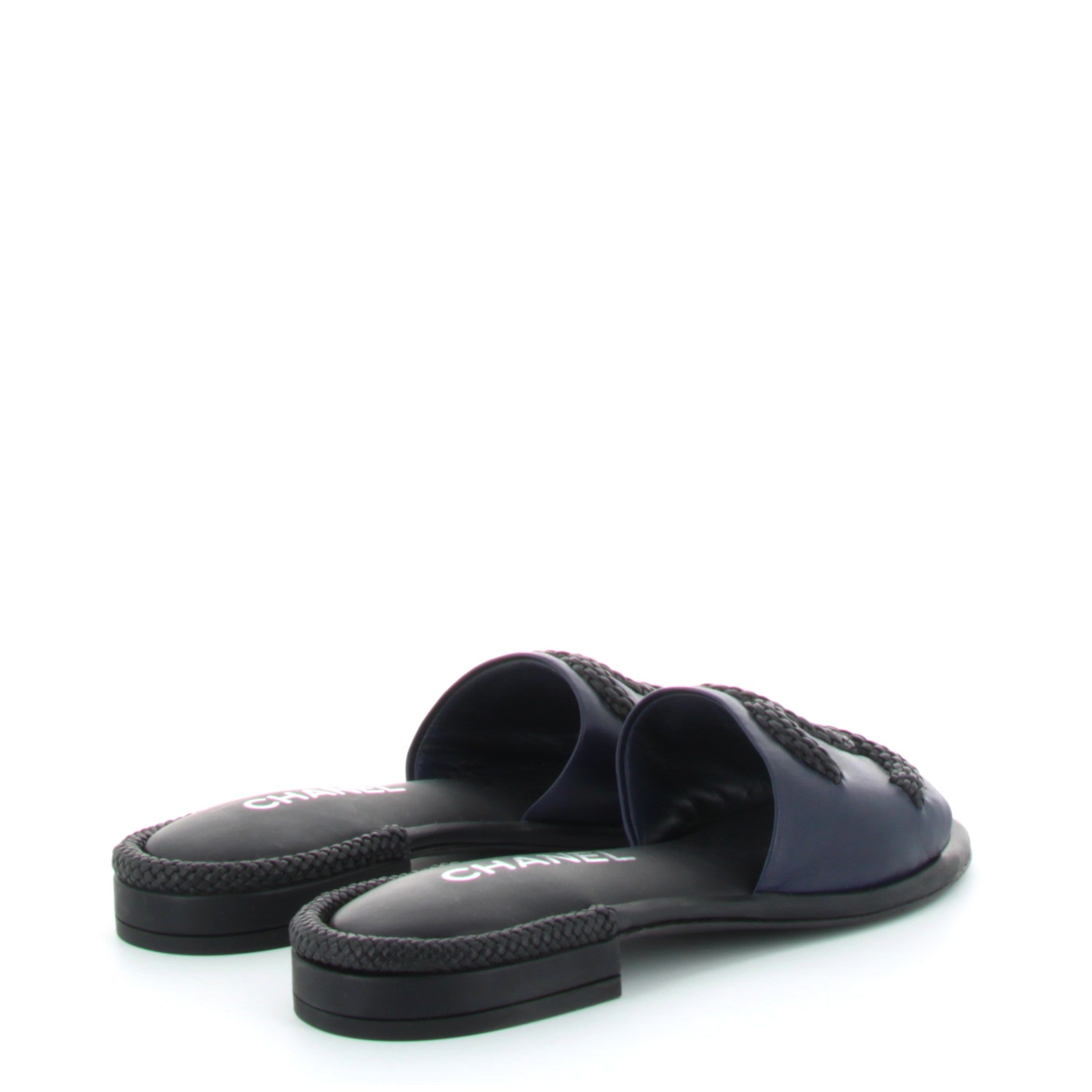 CHANEL MULES SLIDES CUIR BLEU MARINE
