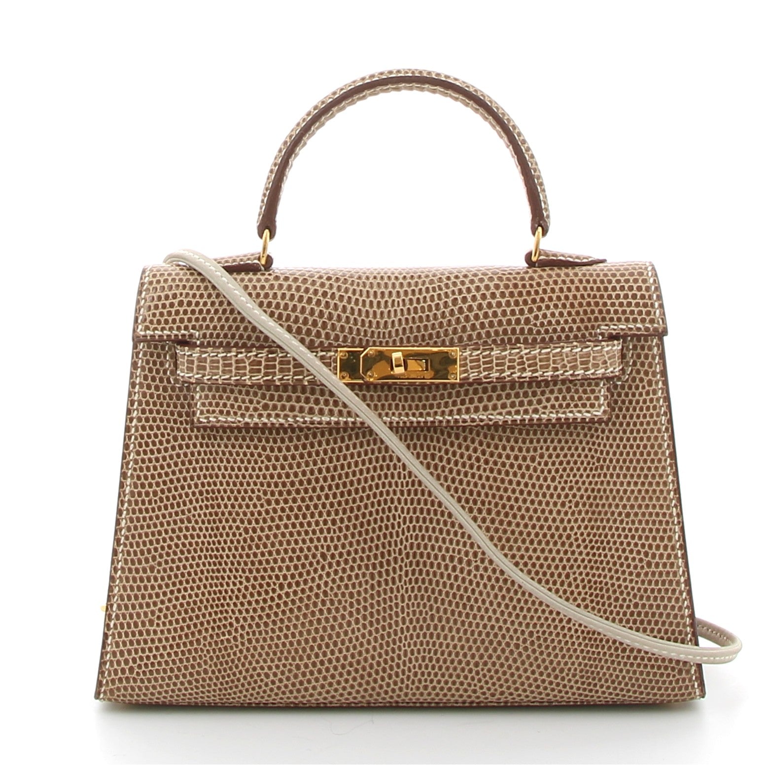 HERMES KELLY 15 LEZARD GRIS FINITION OR JAUNE VINTAGE 1993