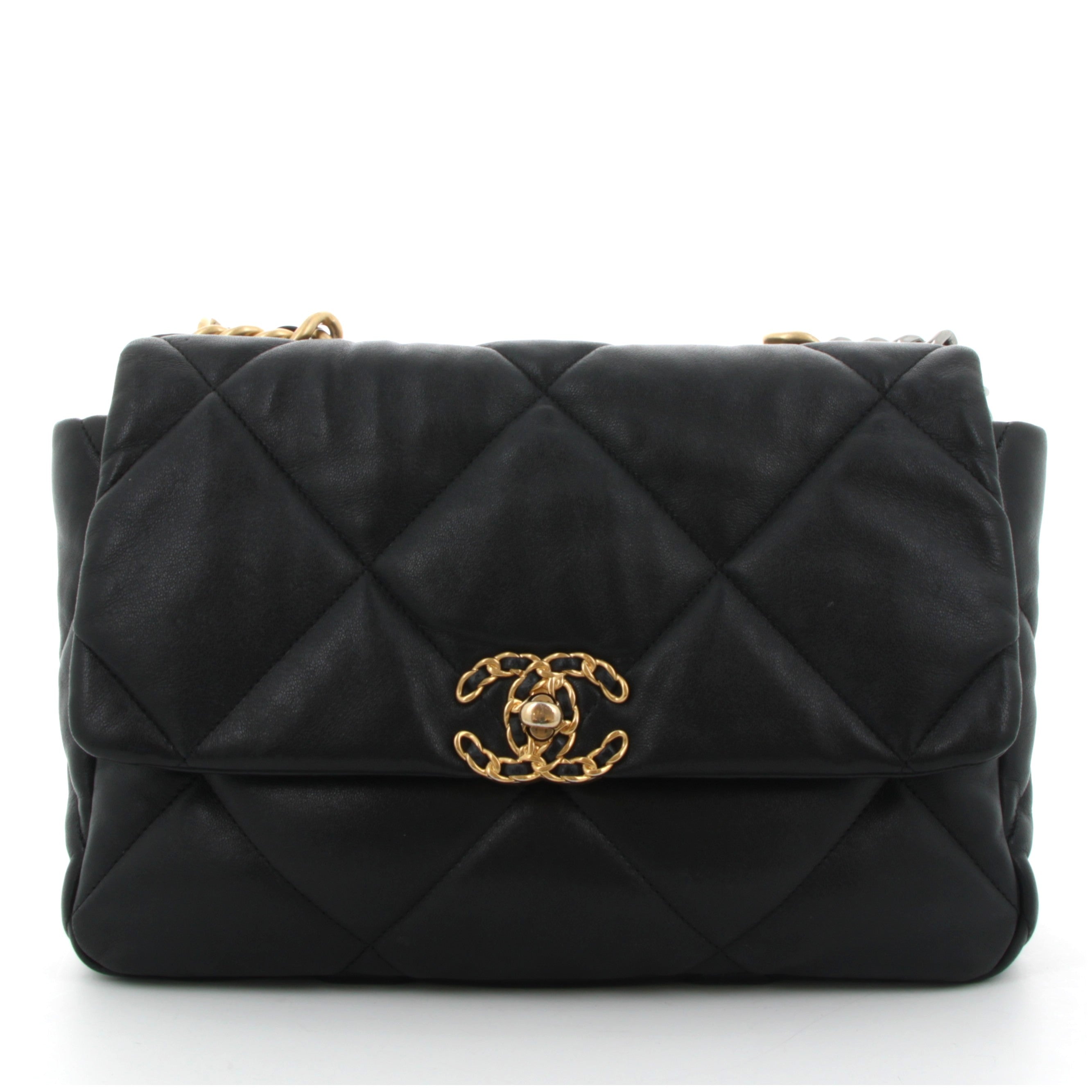 CHANEL 19 NOIR MEDIUM FINITION OR JAUNE ET PALLADIÉ