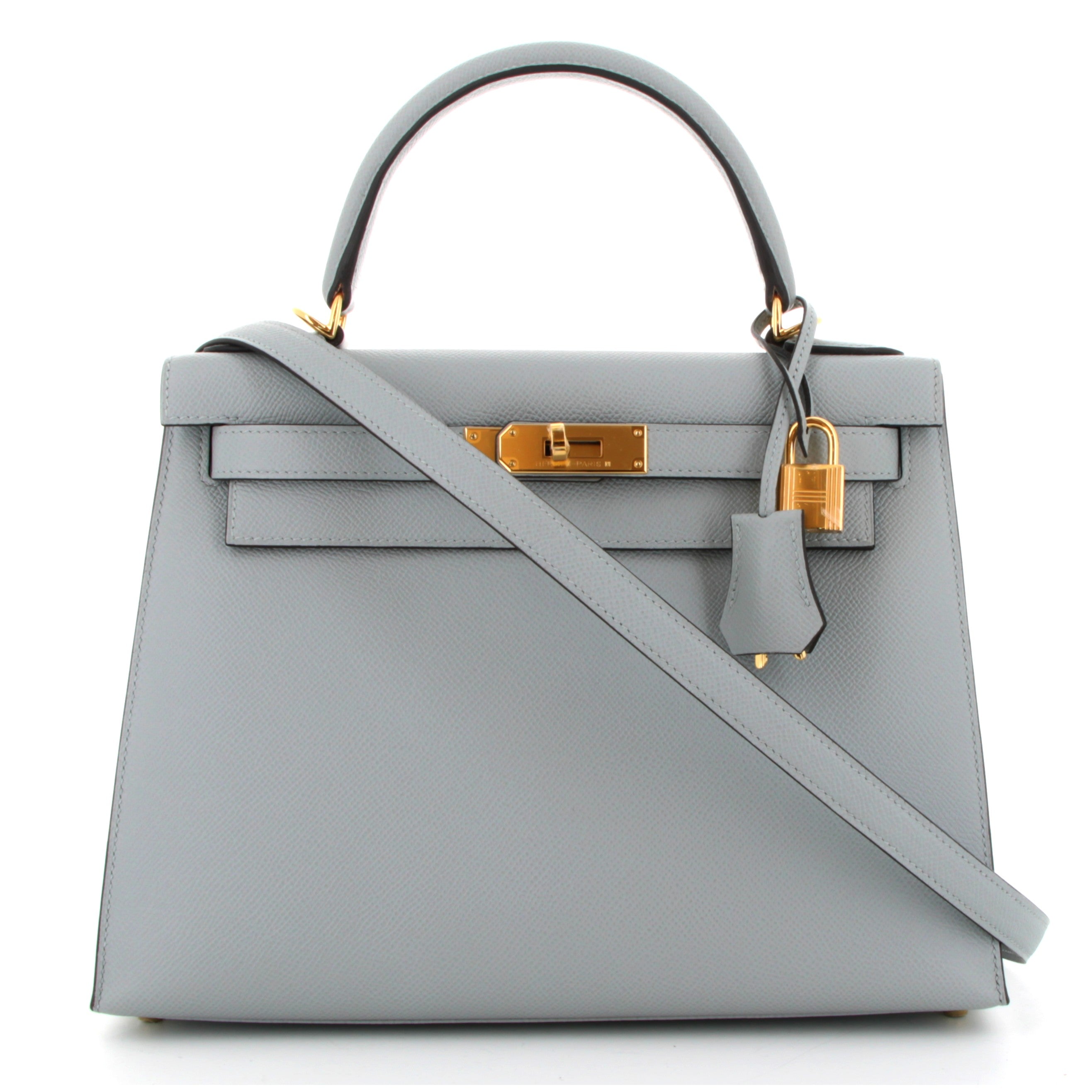 HERMÈS KELLY 28 EPSOM BLEU GLACIER FINITION OR JAUNE
