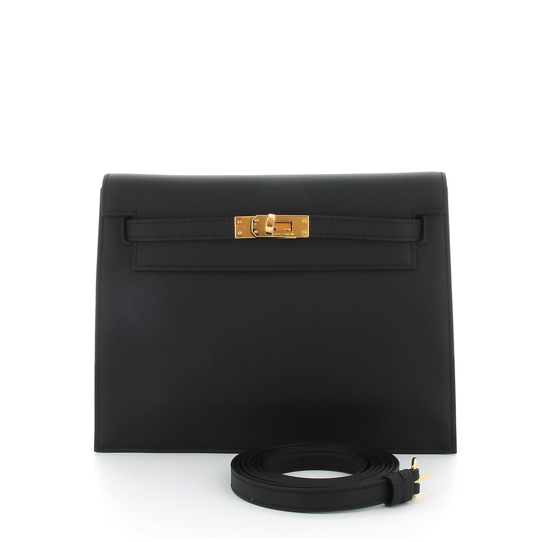 HERMÈS KELLY DANSE NOIR CUIR SWIFT FINITION OR JAUNE