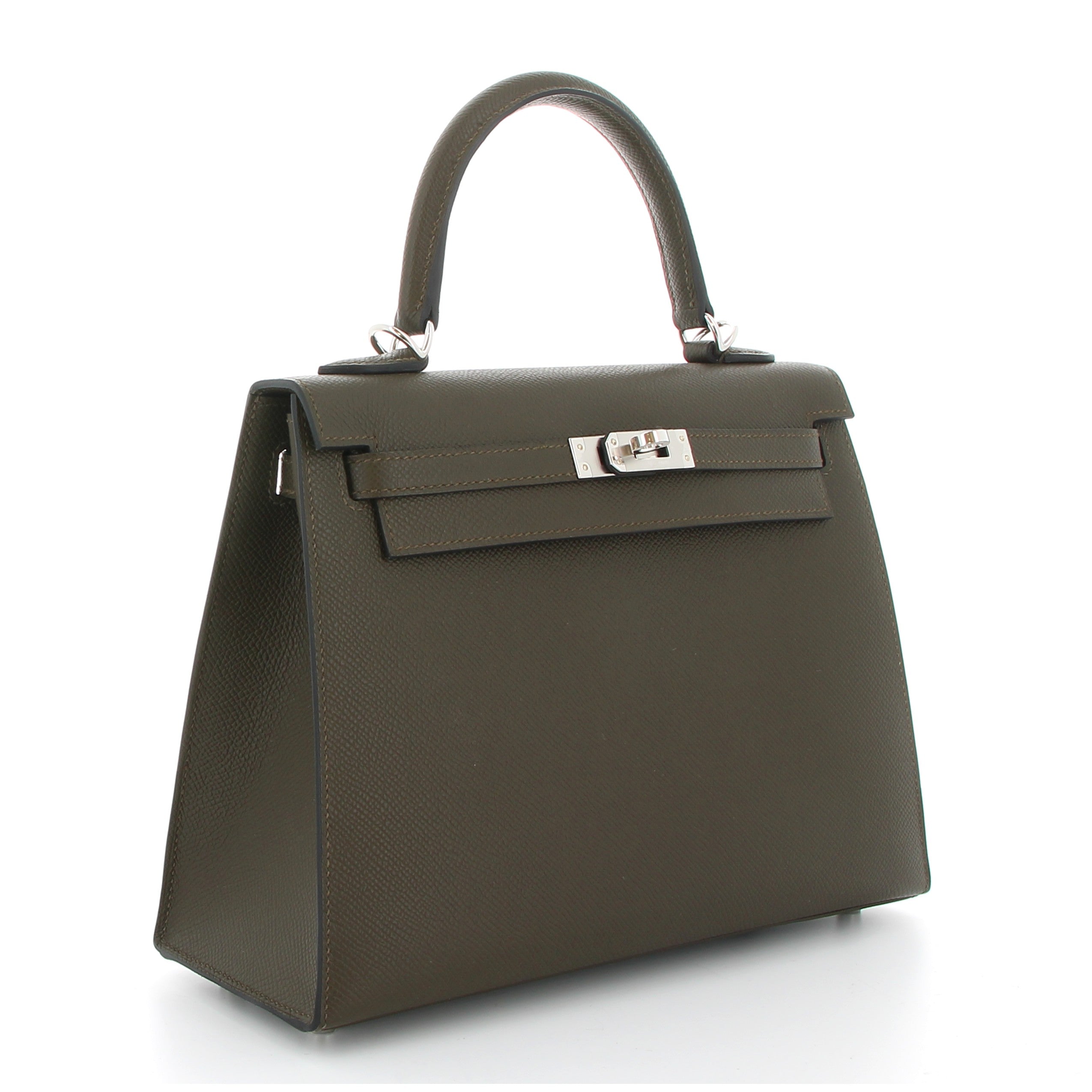 HERMÈS KELLY 25 VERT LODEN EPSOM FINITION PALLADIÉE