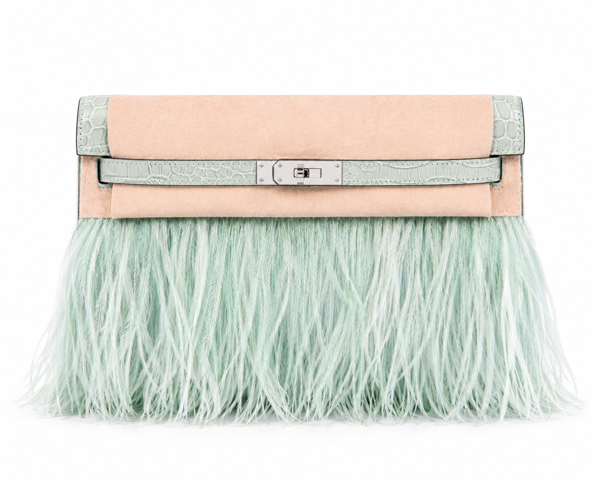 HERMÈS KELLY ÉLAN FOLIE VERT D'EAU CROCODILE POROSUS MAT FINITION PALLADIÉ