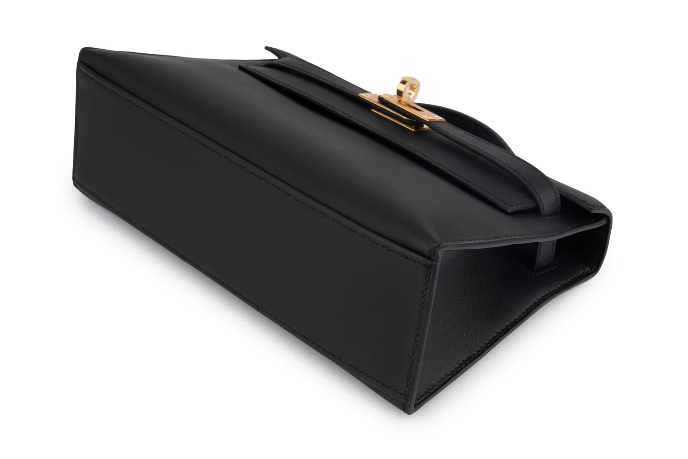 HERMES Kelly Pochette Noir Cuir Swift Finition Or Jaune