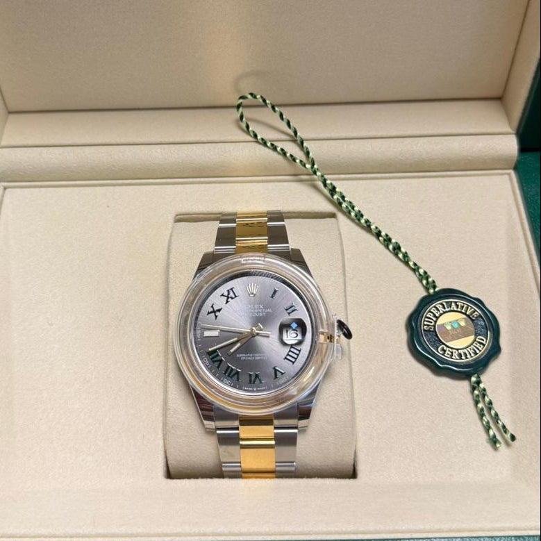ROLEX Datejust Wimbledon 41mm Acier et Or Jaune Bracelet Oyster Cadran Gris Wimbledon