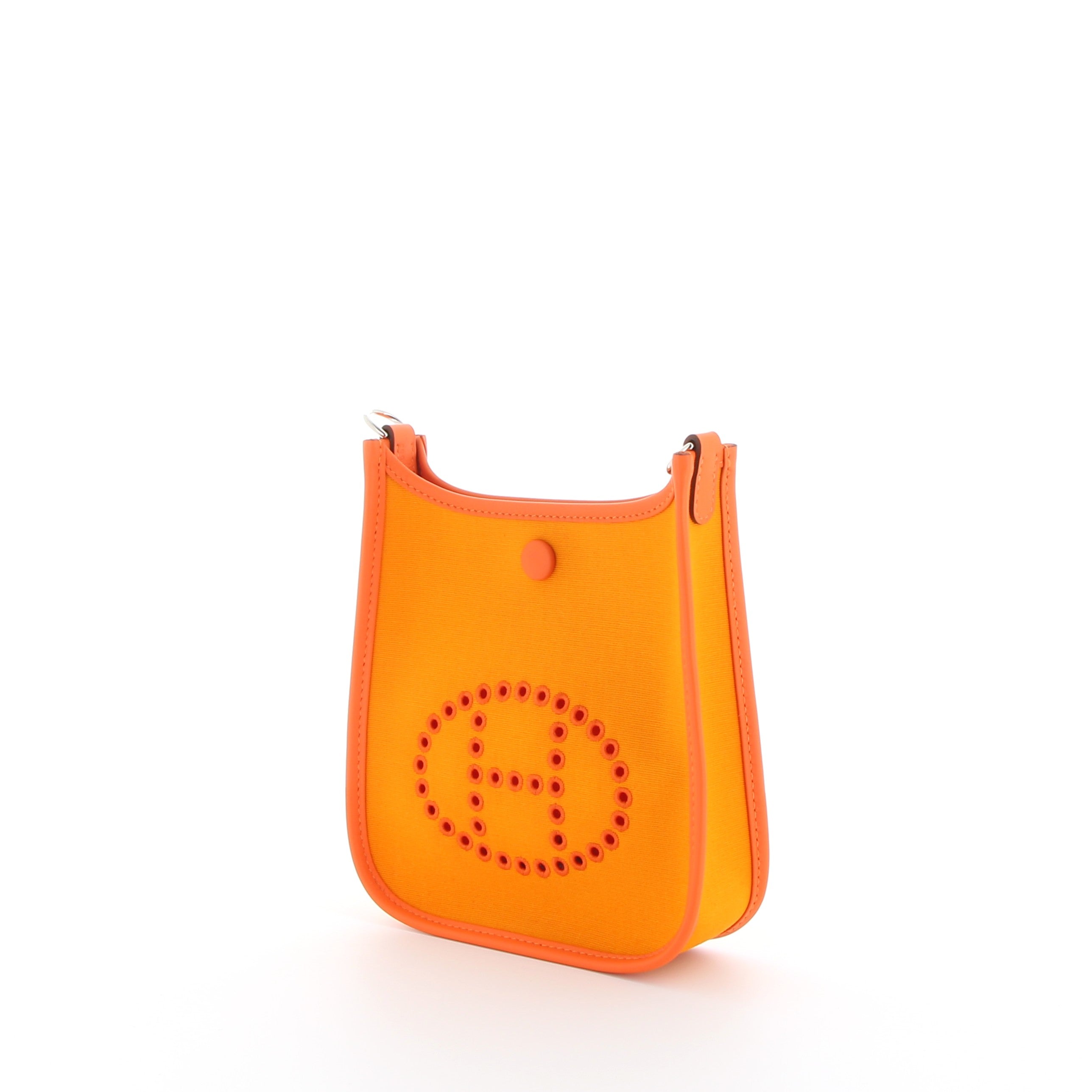 HERMÈS Mini Evelyne Neo Orange Swift/Toile Finition Palladié