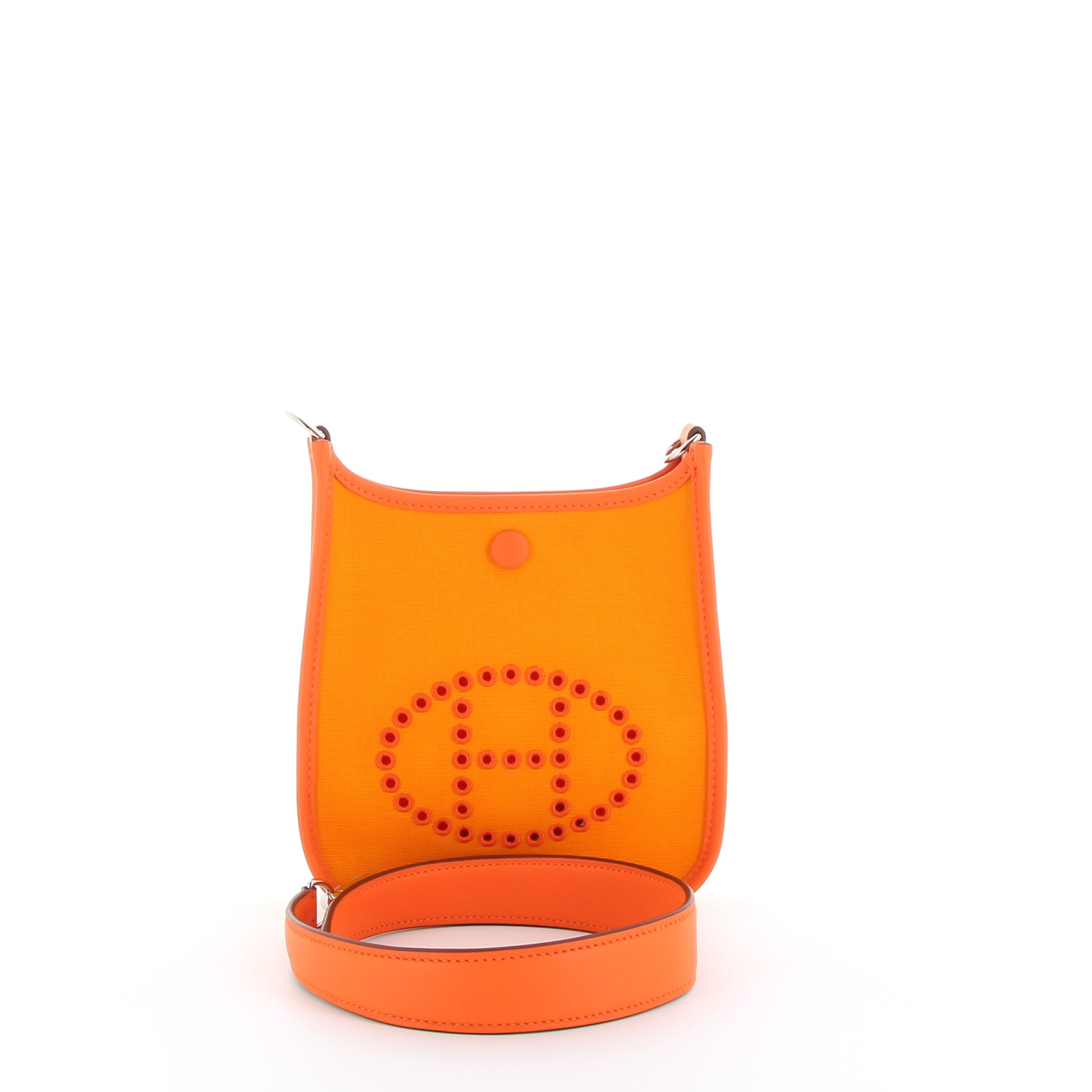 HERMÈS Mini Evelyne Neo Orange Swift/Toile Finition Palladié