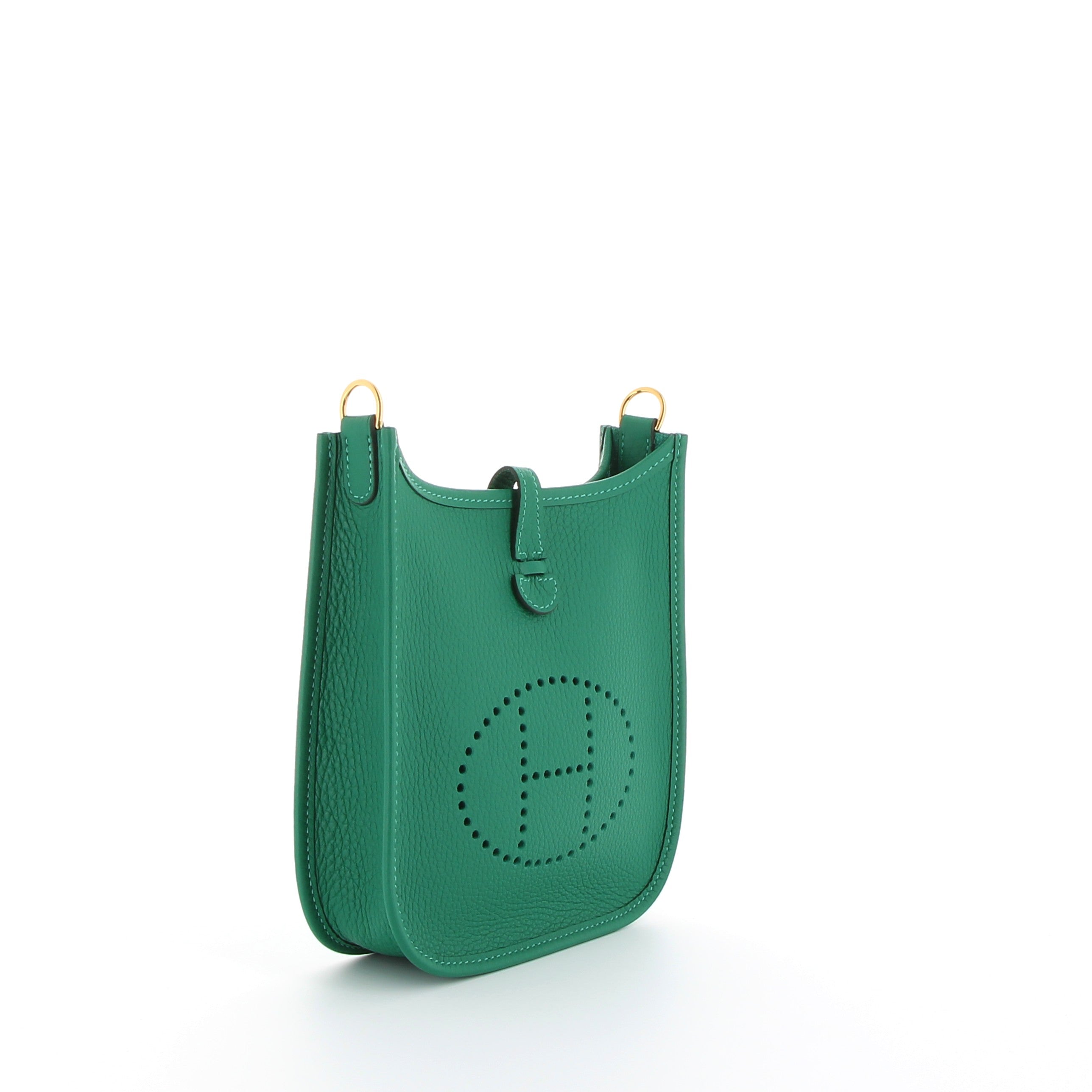 HERMÈS Mini Evelyne cuir Taurillon Clemence Vert Vertigo finition dorée