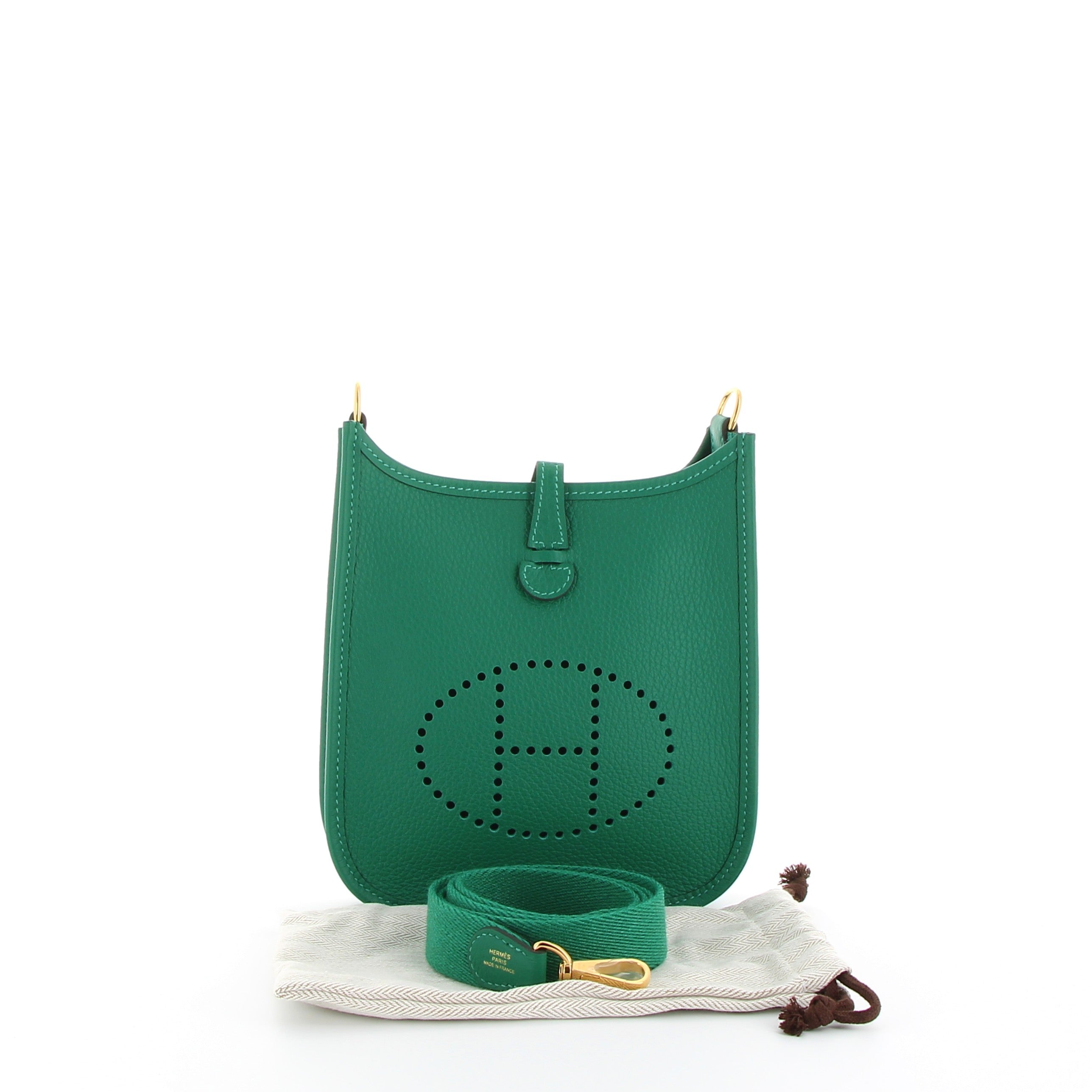 HERMÈS Mini Evelyne cuir Taurillon Clemence Vert Vertigo finition dorée