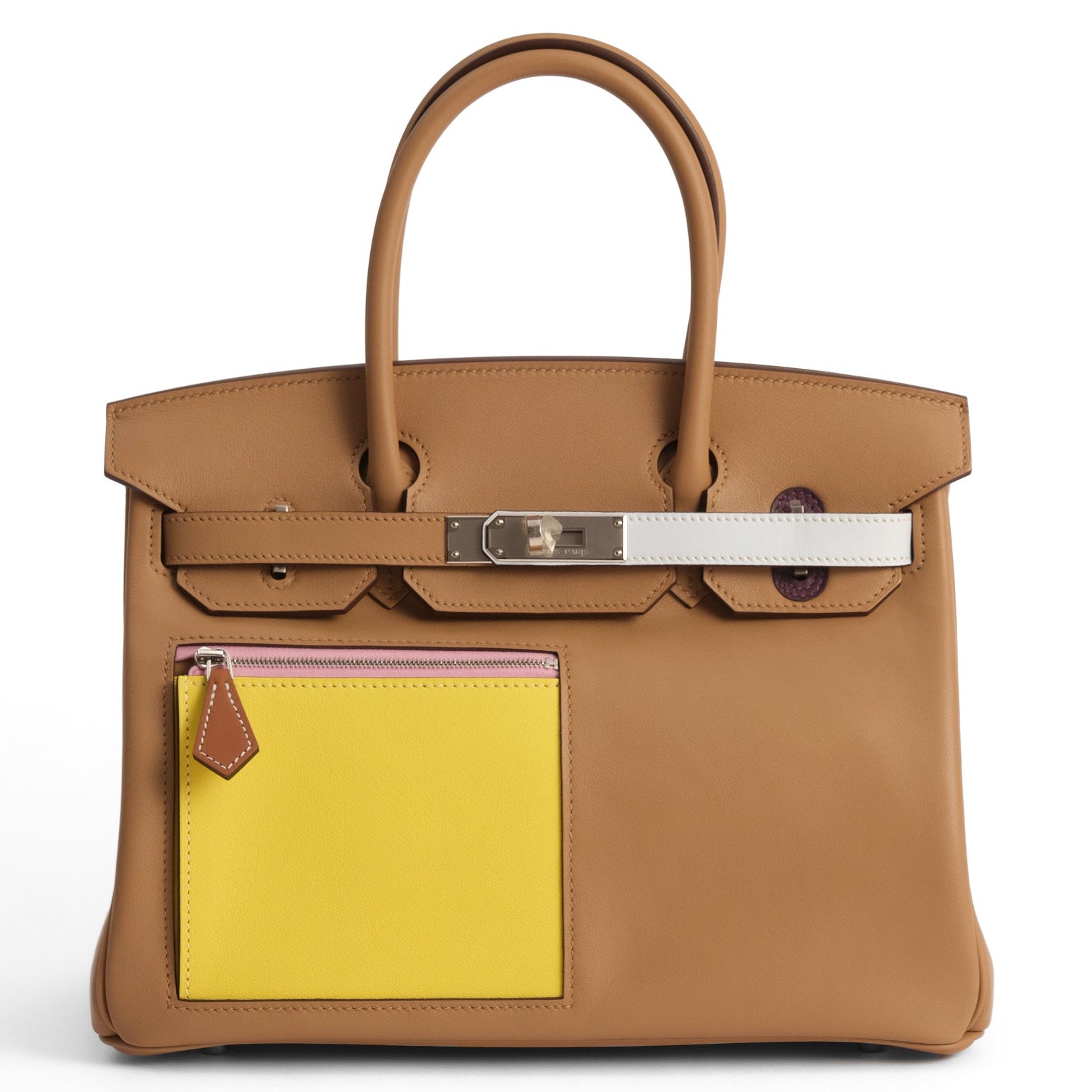 HERMES Birkin 30 Colormatic Chai/Lime/Bleu Brume/Cassis/Nata Cuir Swift Finition Palladié