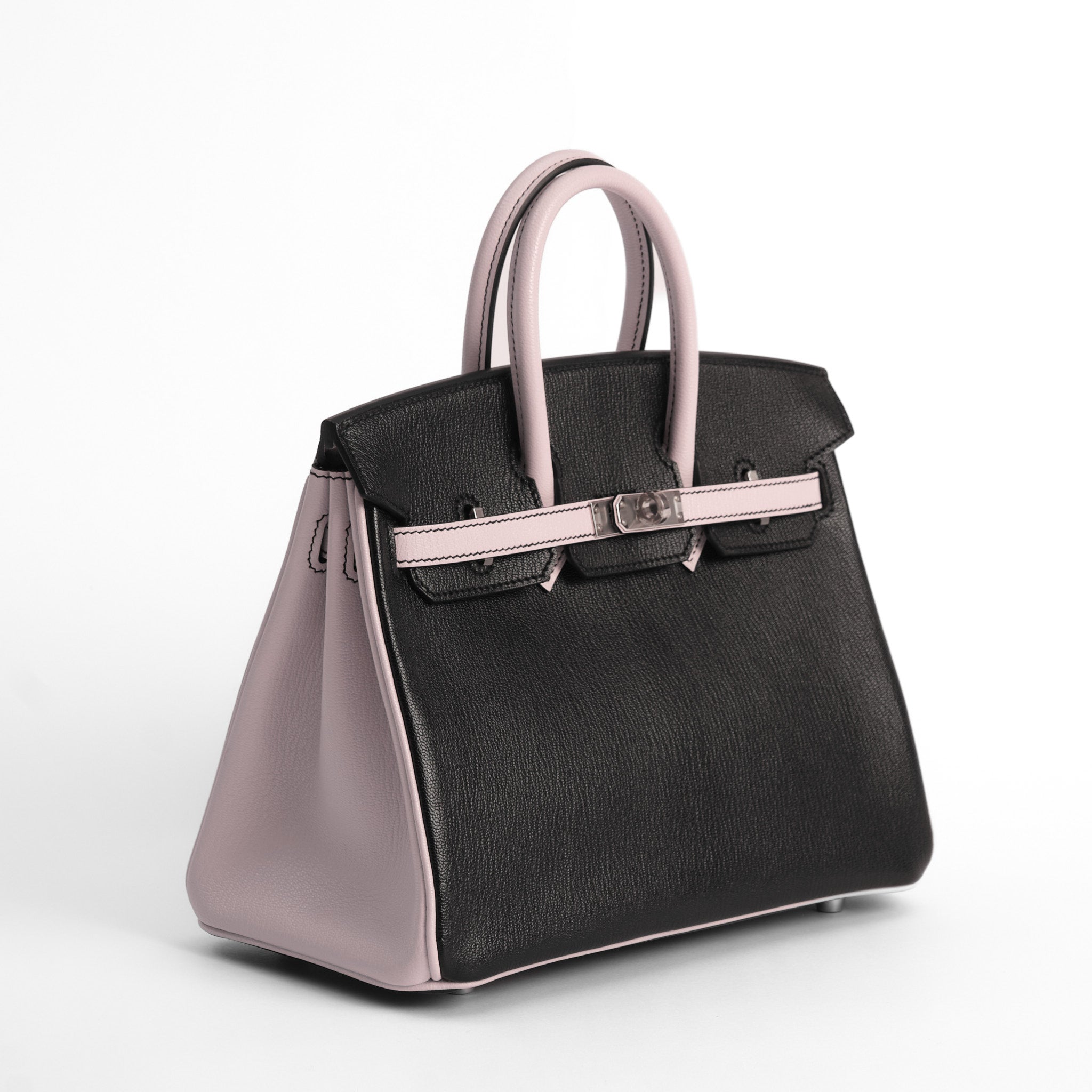 HERMES Birkin 25 HSS Noir / Rose Sakura Cuir Veau et Chèvre Finition Palladié