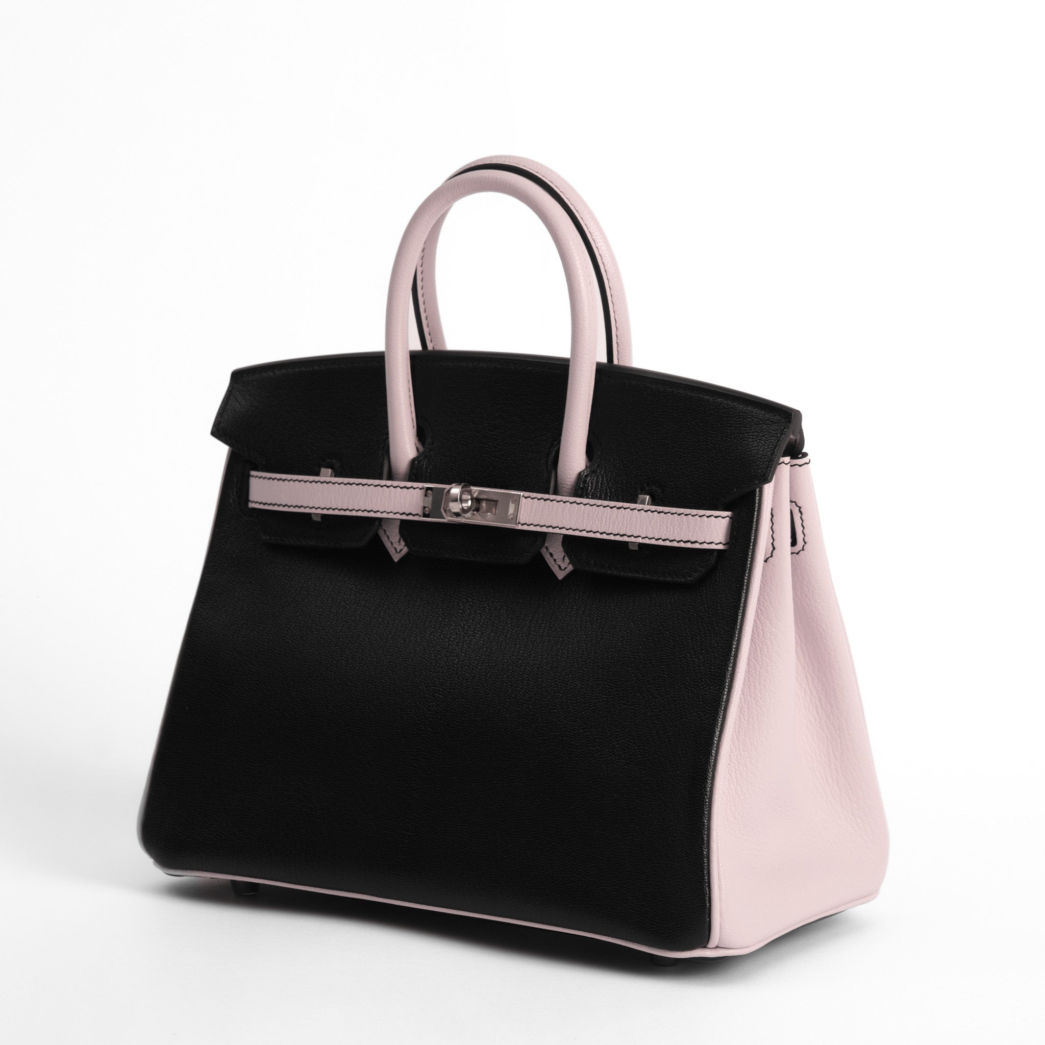 HERMES Birkin 25 HSS Noir / Rose Sakura Cuir Veau et Chèvre Finition Palladié