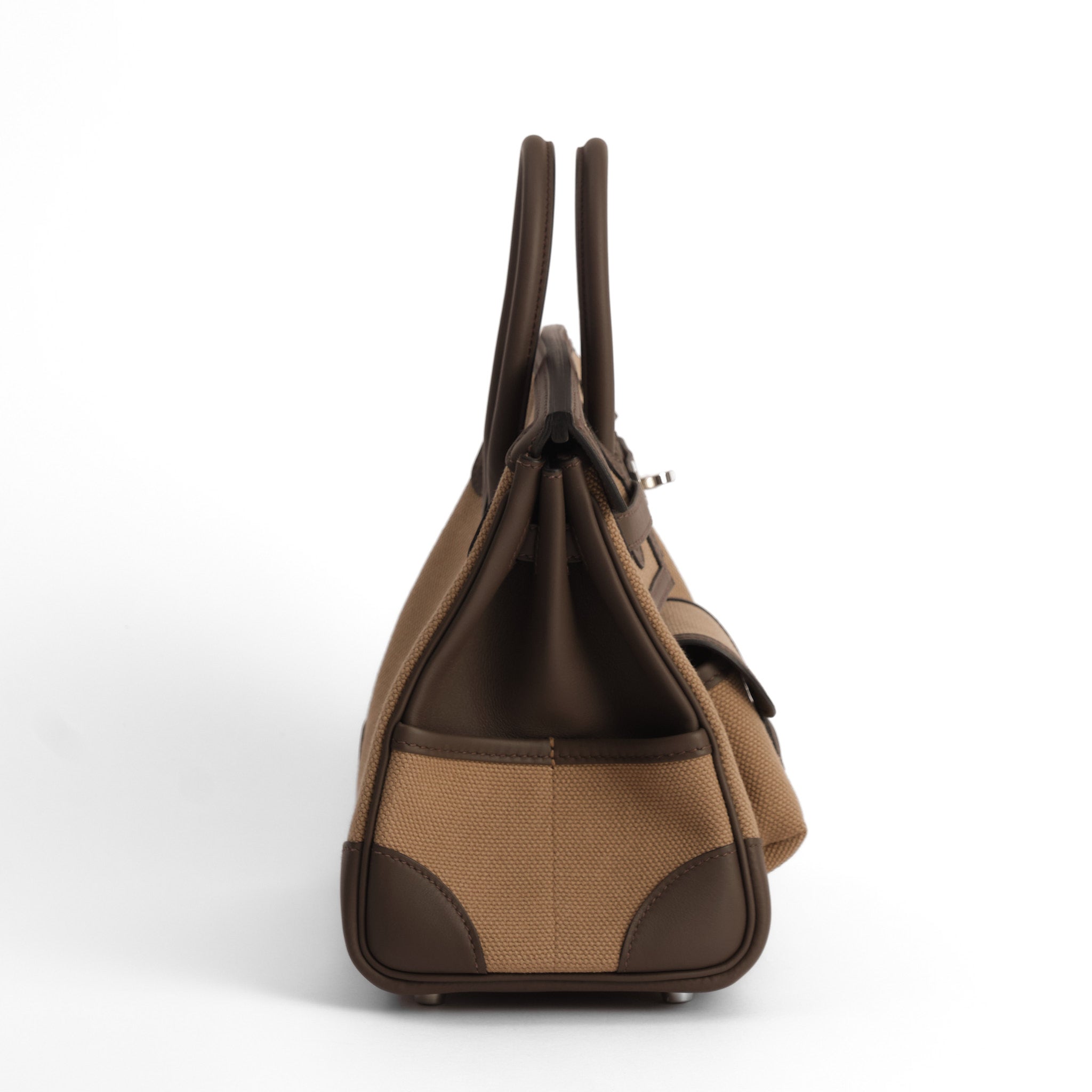 HERMES Birkin 25 Cargo Mousse/Ecorce Cuir Swift et Toile Finition Palladié