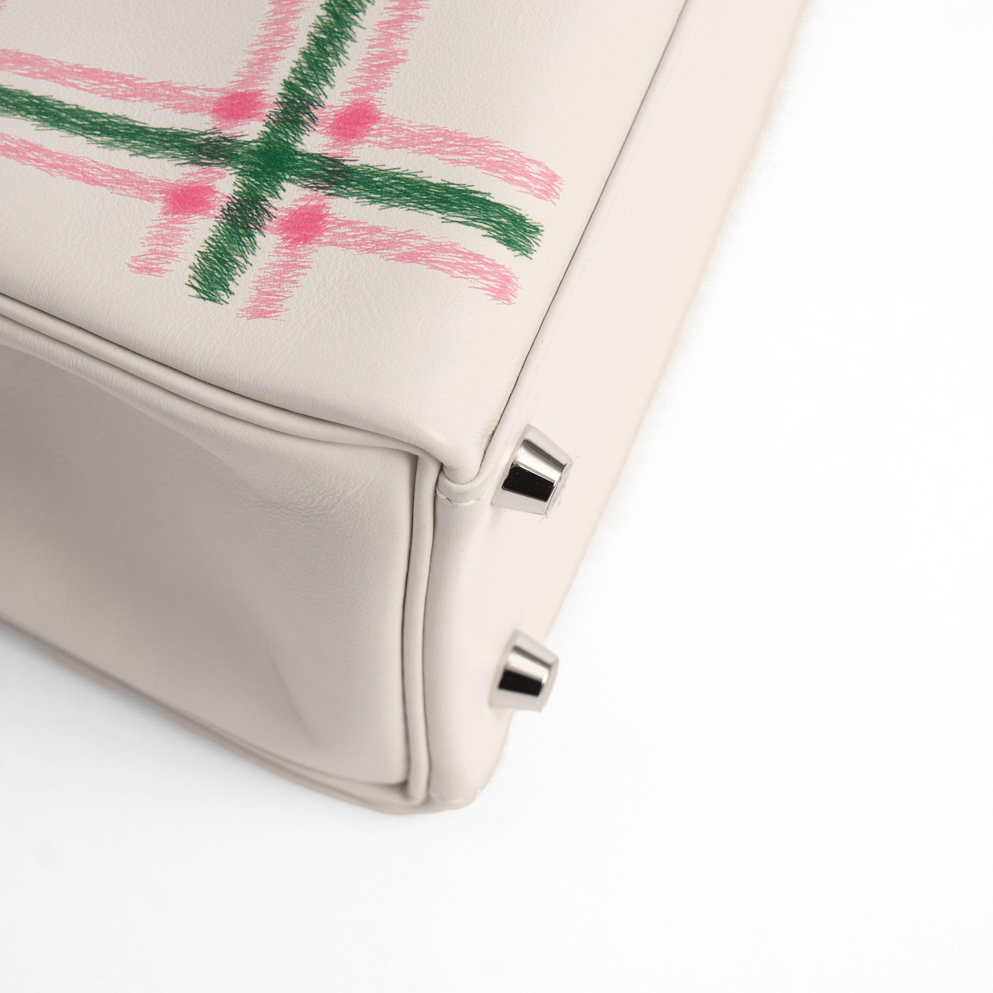 HERMES Kelly 25 Tartan Gris Pale / Bubblegum / Vert Cuir Swift Finition Palladié