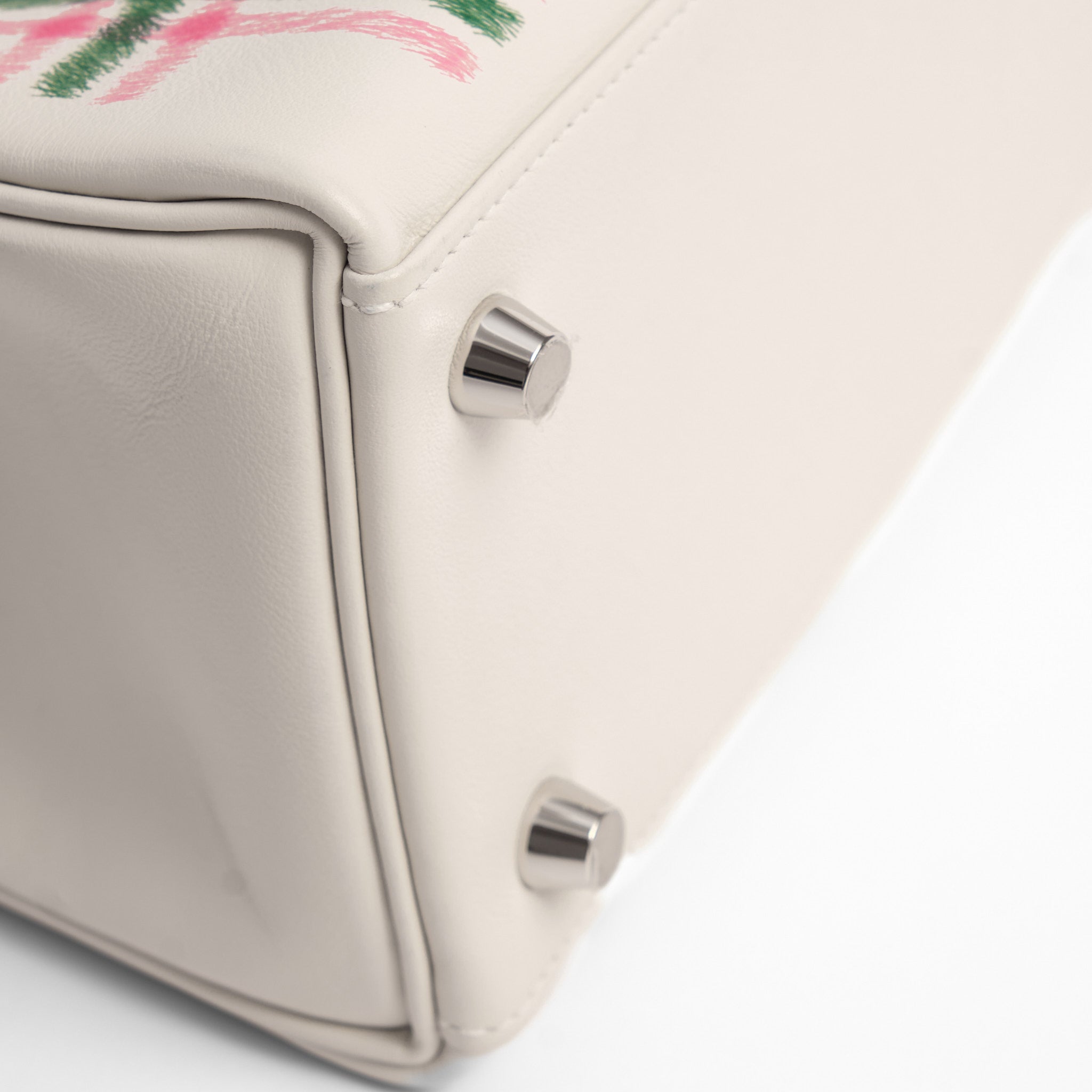 HERMES Kelly 25 Tartan Gris Pale / Bubblegum / Vert Cuir Swift Finition Palladié