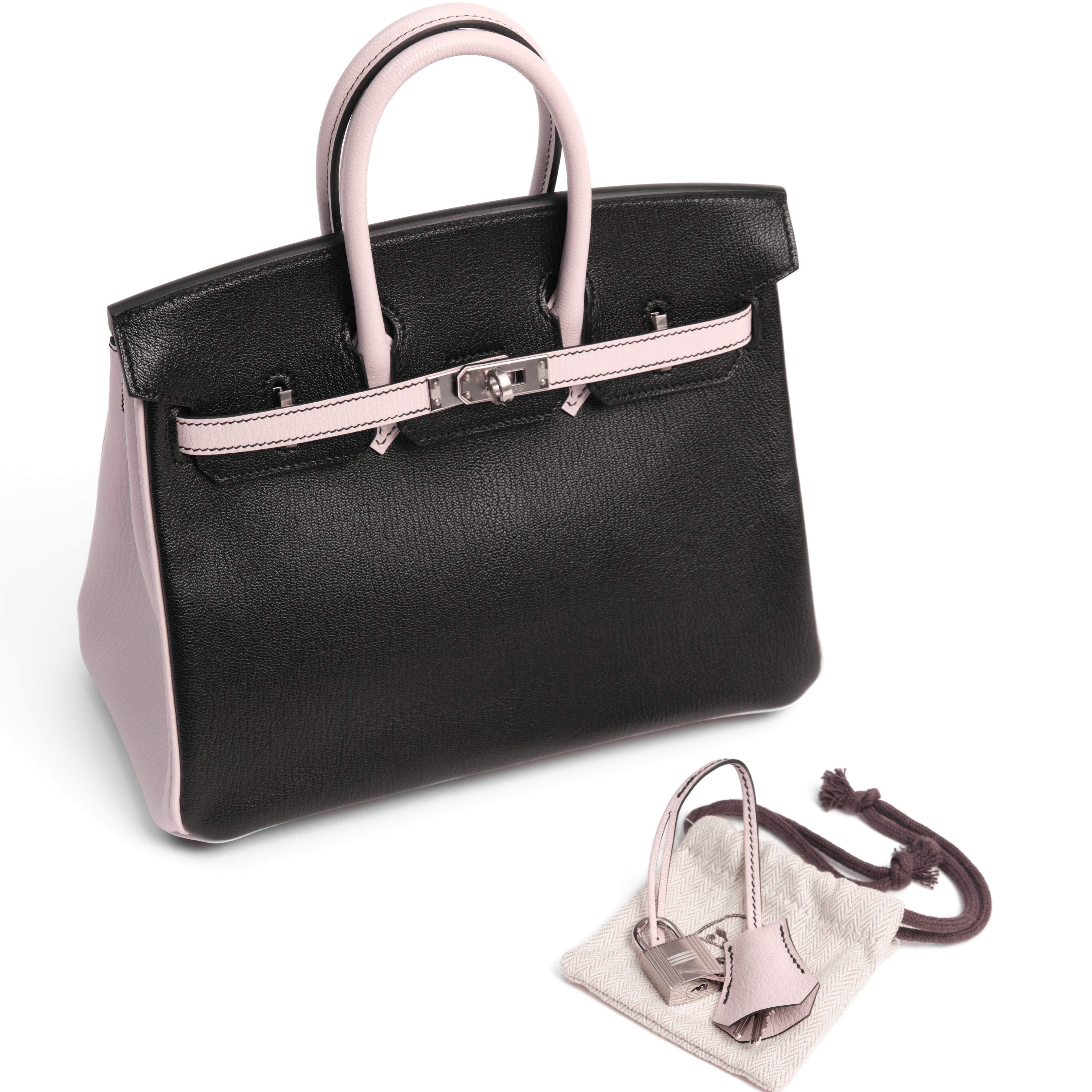 HERMES Birkin 25 HSS Noir / Rose Sakura Cuir Veau et Chèvre Finition Palladié