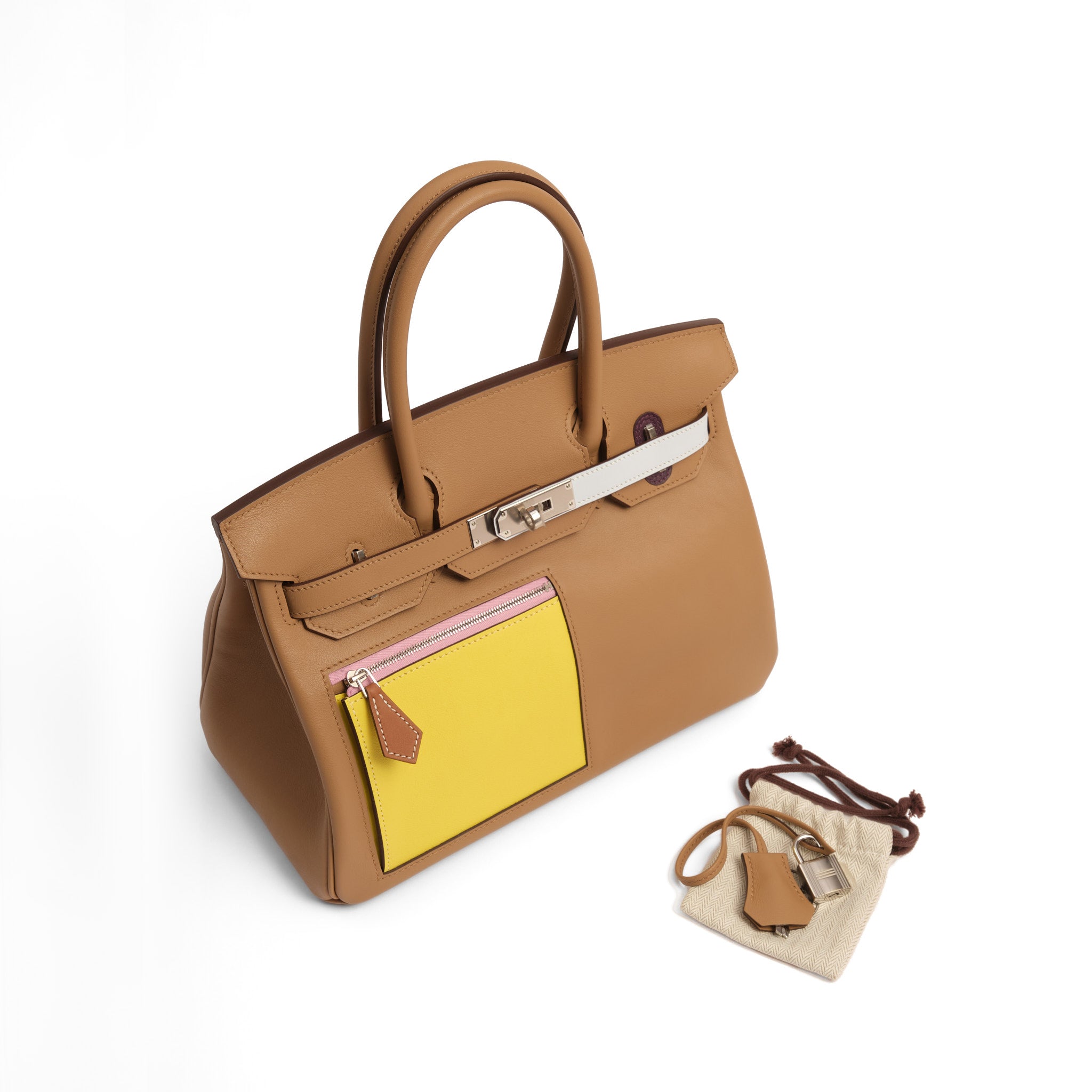 HERMES Birkin 30 Colormatic Chai/Lime/Bleu Brume/Cassis/Nata Cuir Swift Finition Palladié