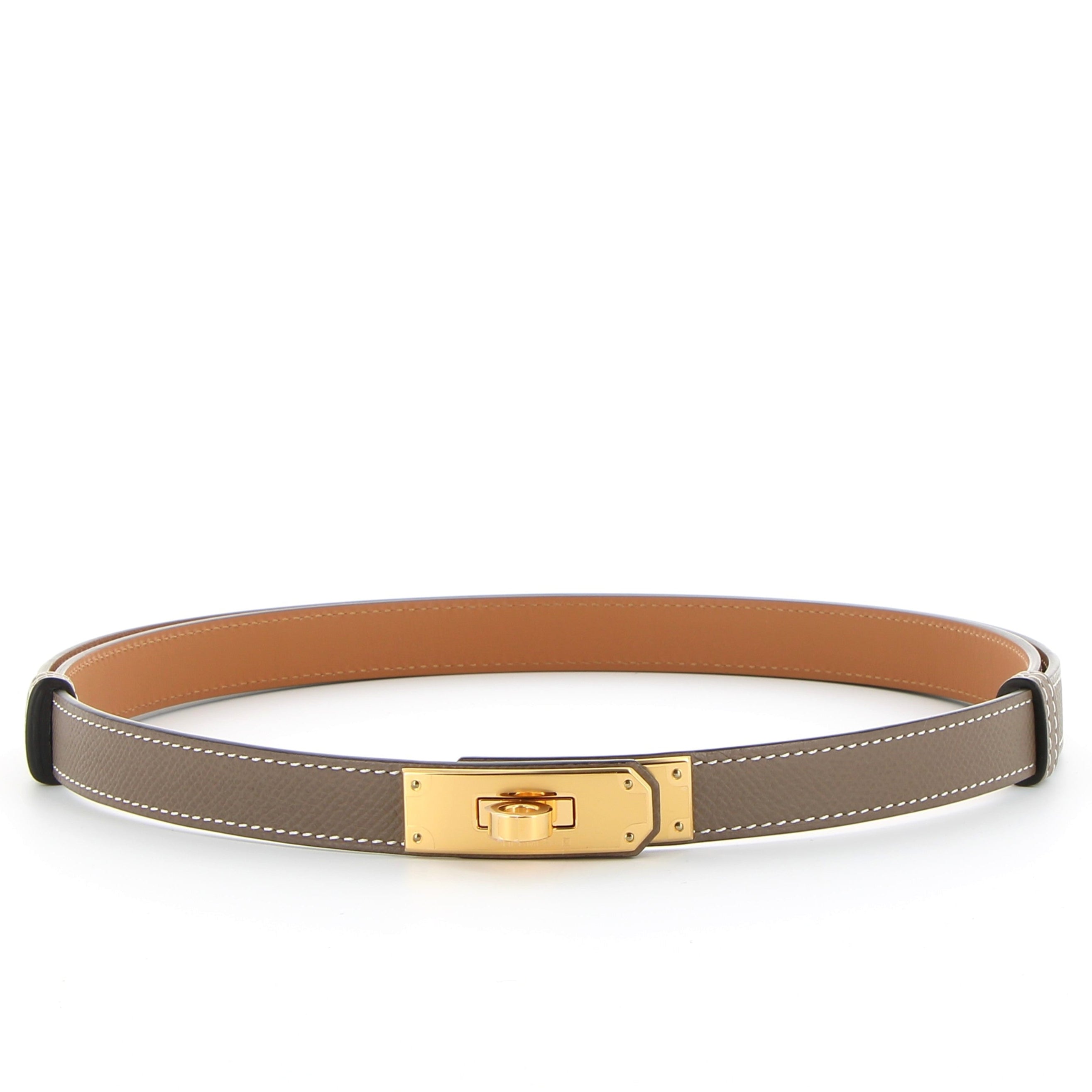 HERMES Ceinture Kelly 18 Etoupe Epsom Finition Or Jaune