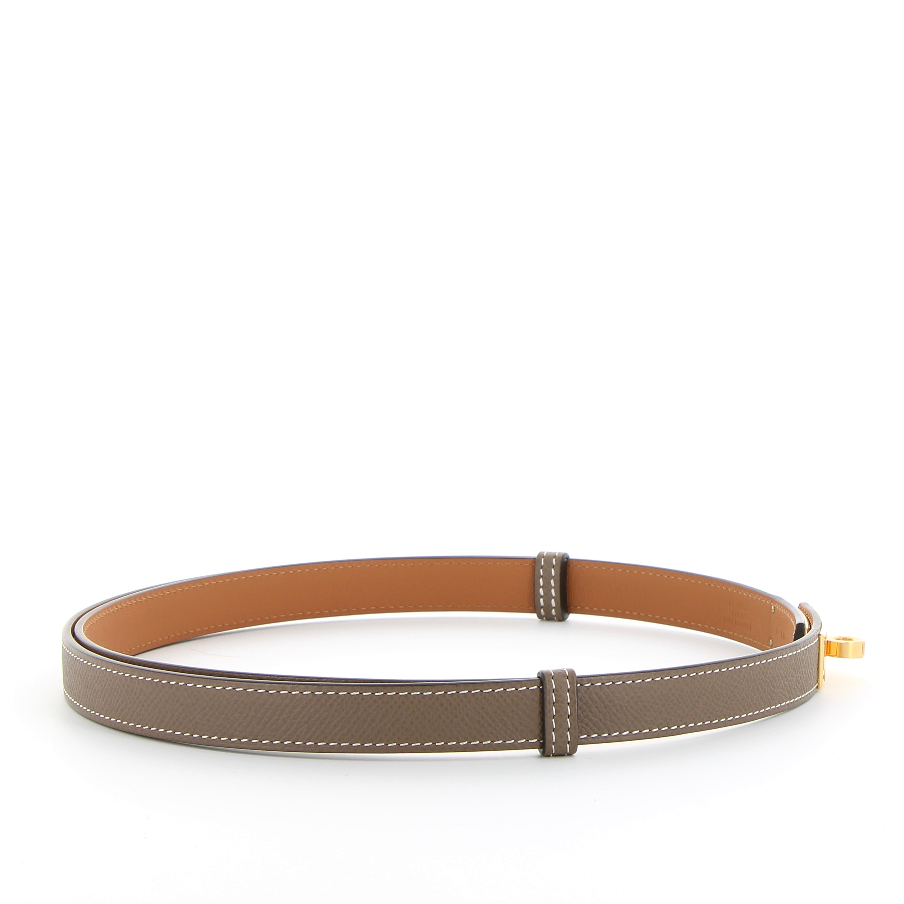 HERMÈS Kelly ceinture cuir Epsom Etoupe finition dorée