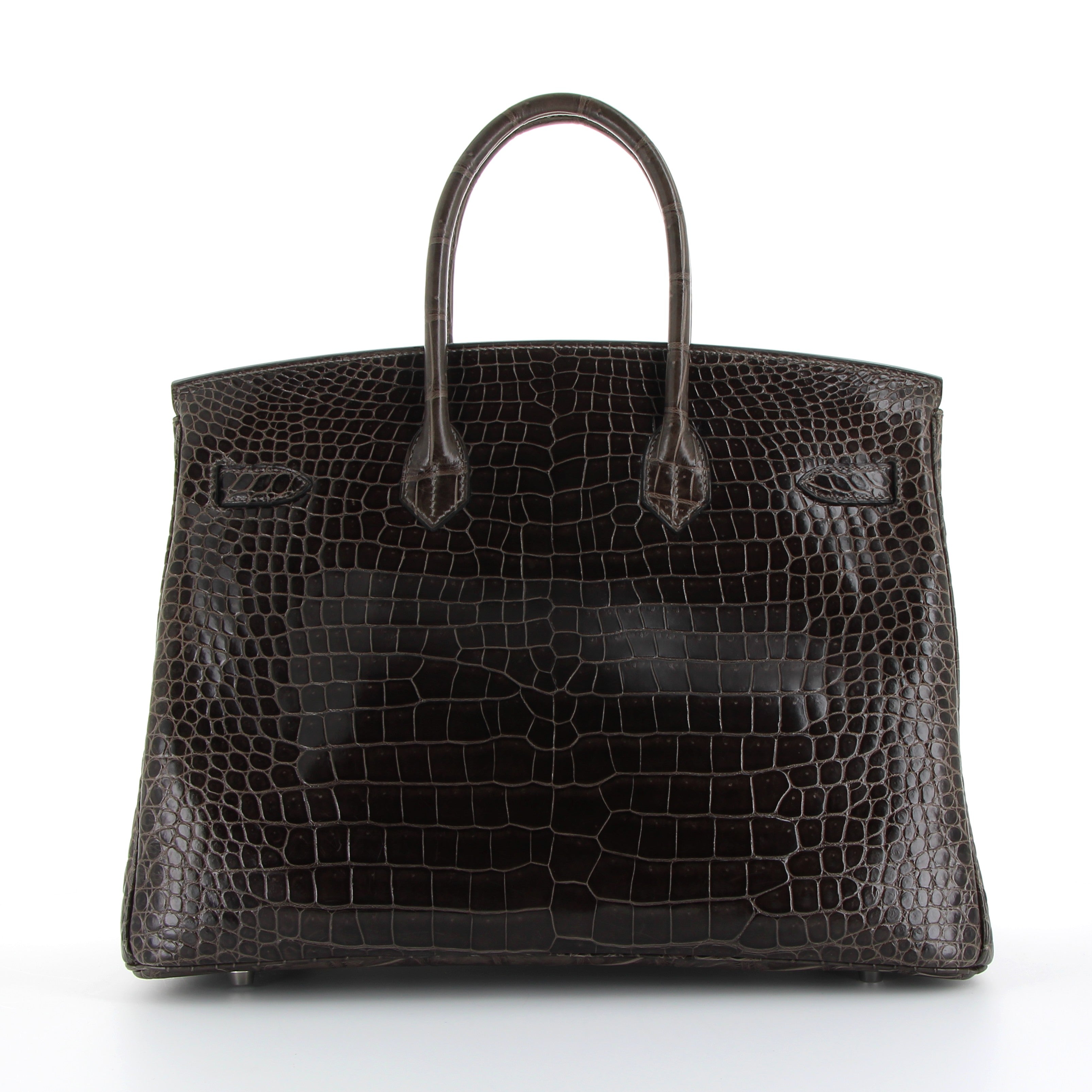 HERMES Birkin 35 Gris Graphite Crocodile Porosus Finition Palladié