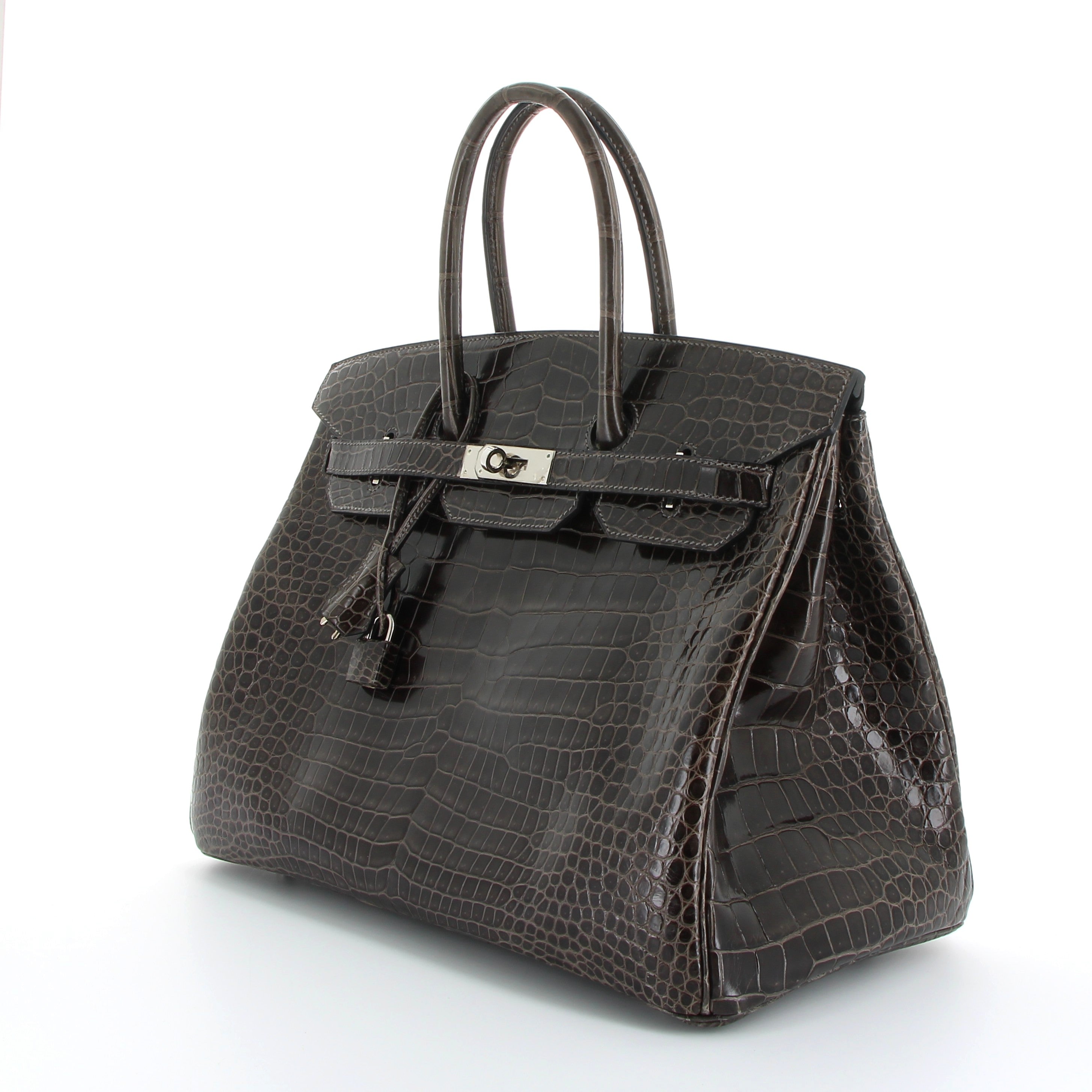 HERMES Birkin 35 Gris Graphite Crocodile Porosus Finition Palladié