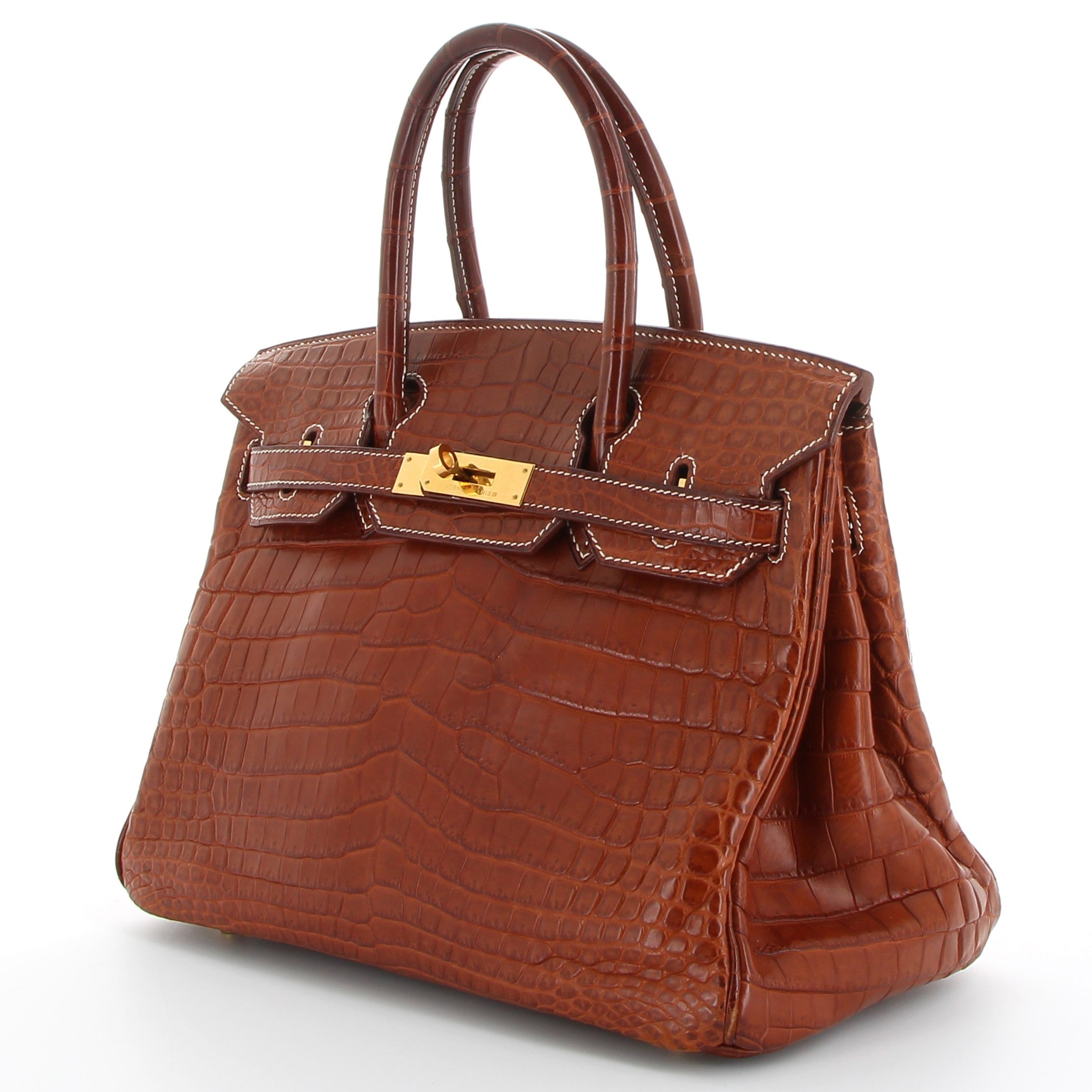 HERMES Birkin 30 Barenia Fauve Crocodile Matte Finition Or Jaune