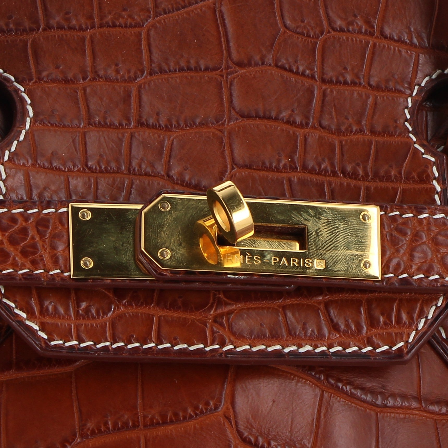 HERMES Birkin 30 Barenia Fauve Crocodile Matte Finition Or Jaune