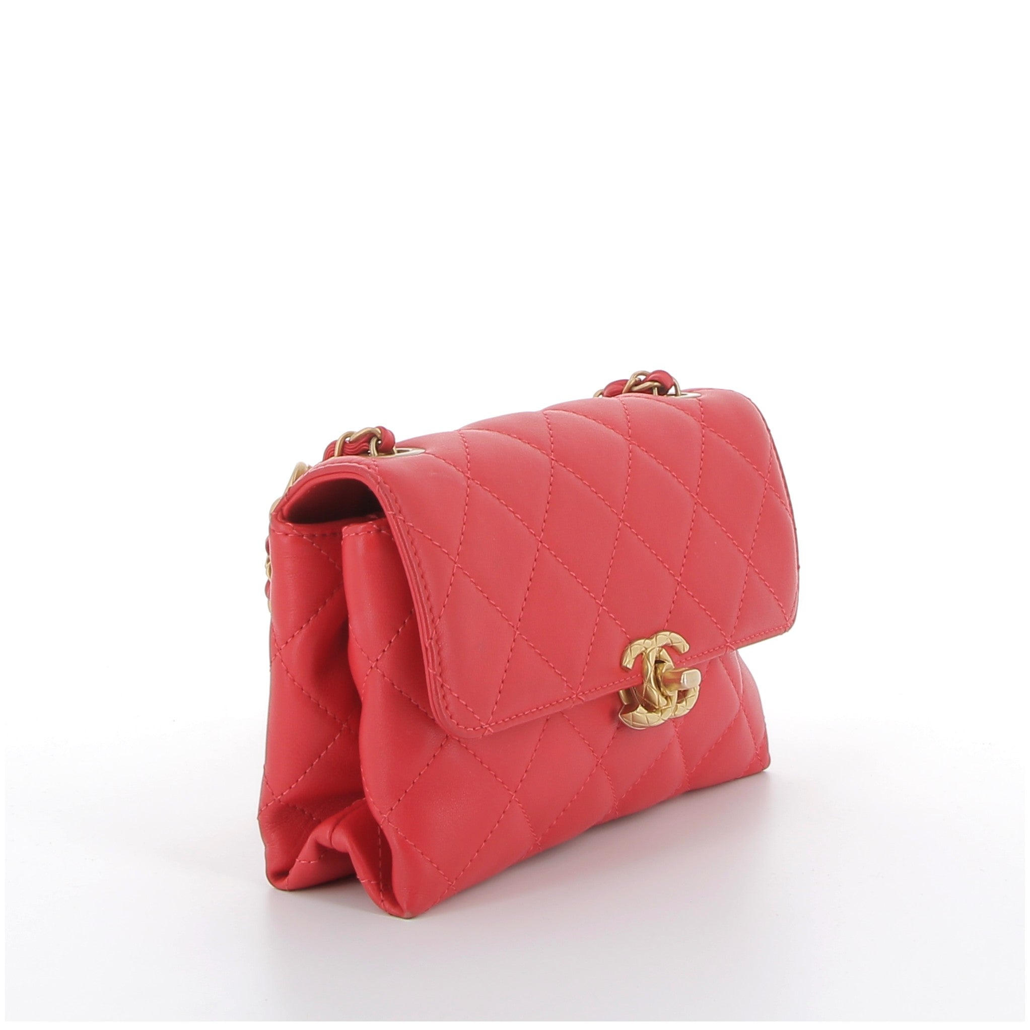 CHANEL Mini Sac Cuir Rouge Matelassé