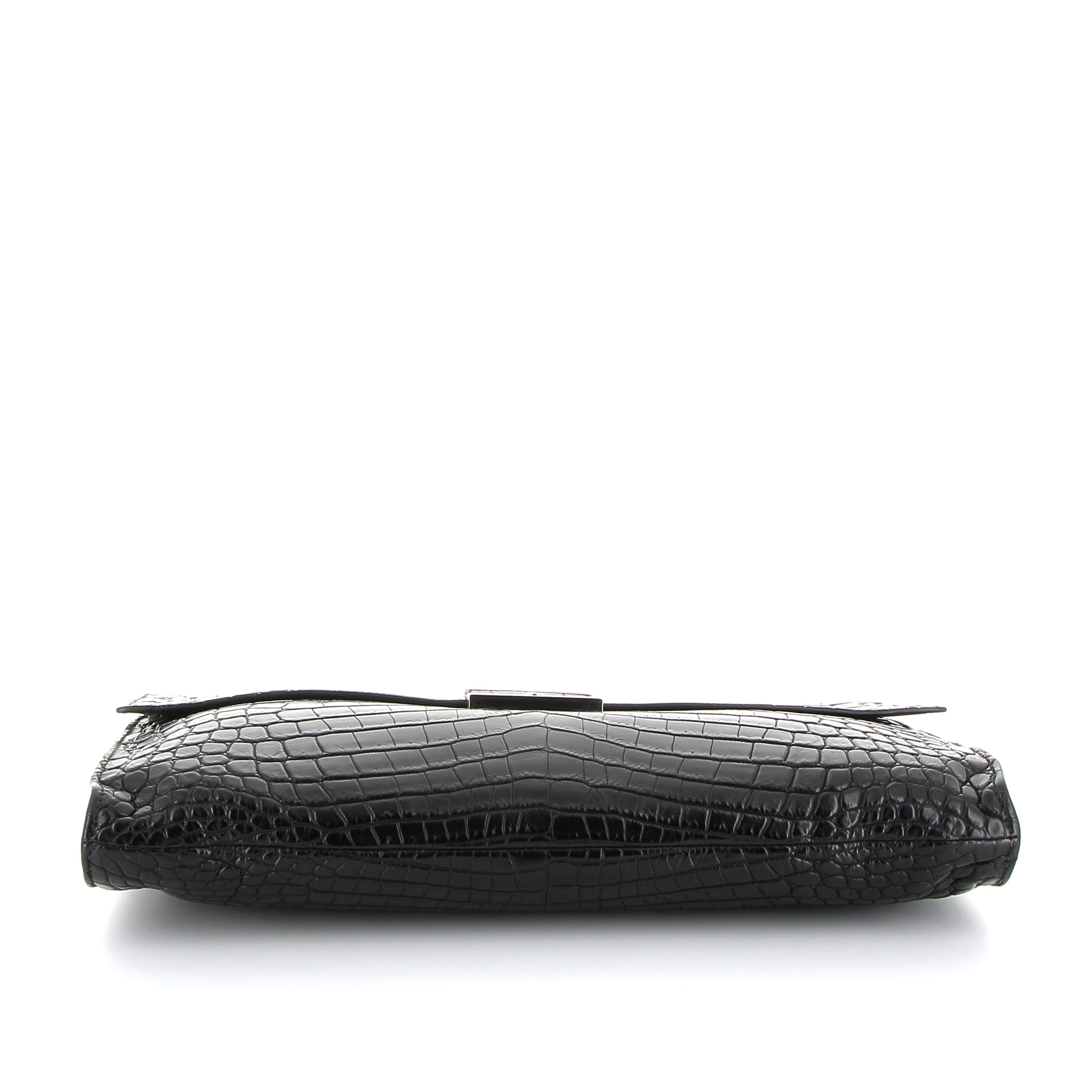PRADA Pochette Noir Crocodile Finition Palladié