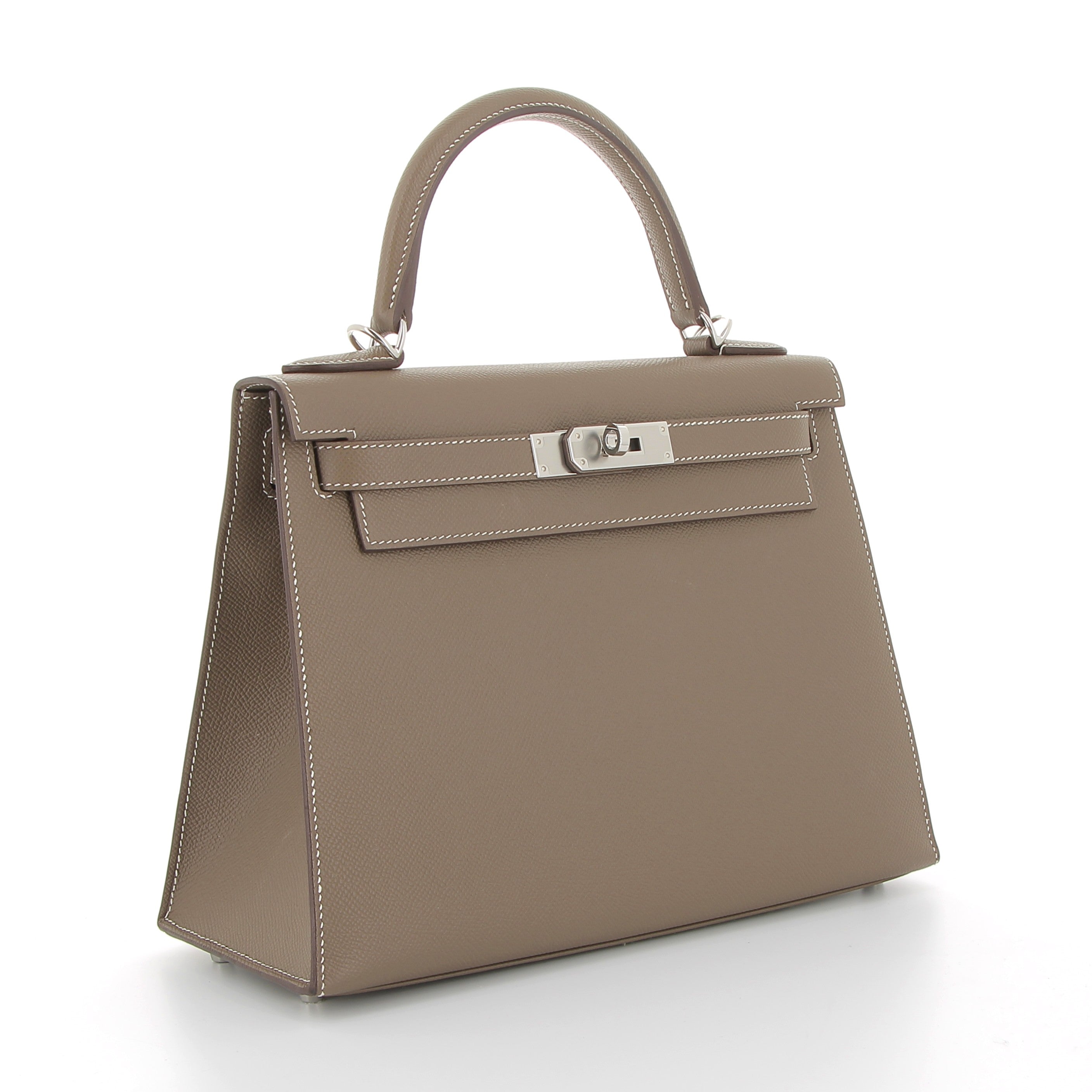 HERMES Kelly 25 Étoupe Epsom Finition Palladié