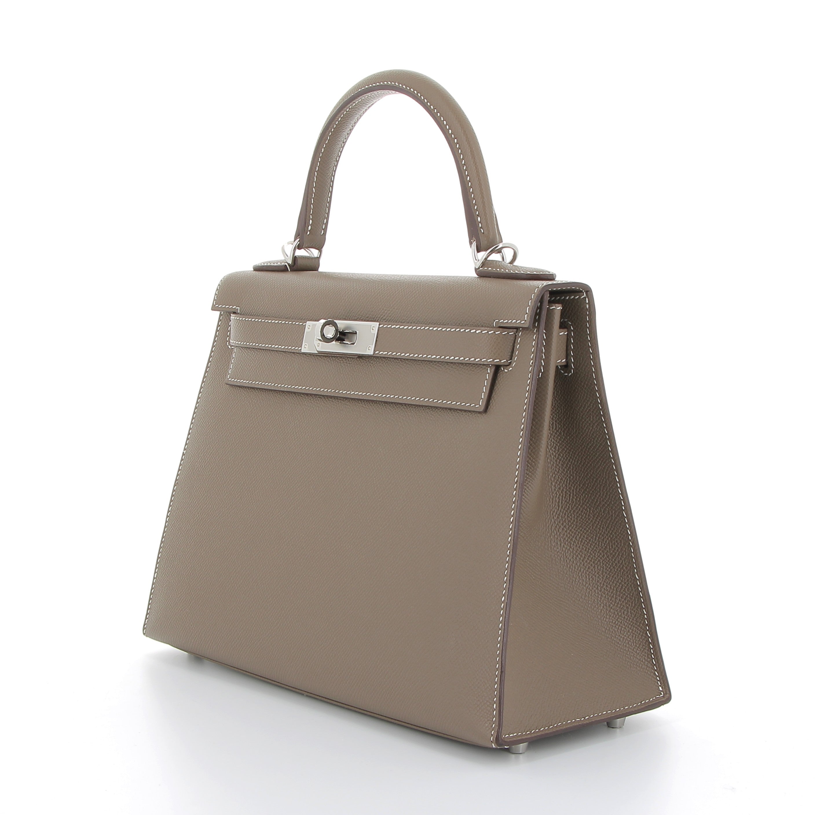 HERMES Kelly 25 Étoupe Epsom Finition Palladié