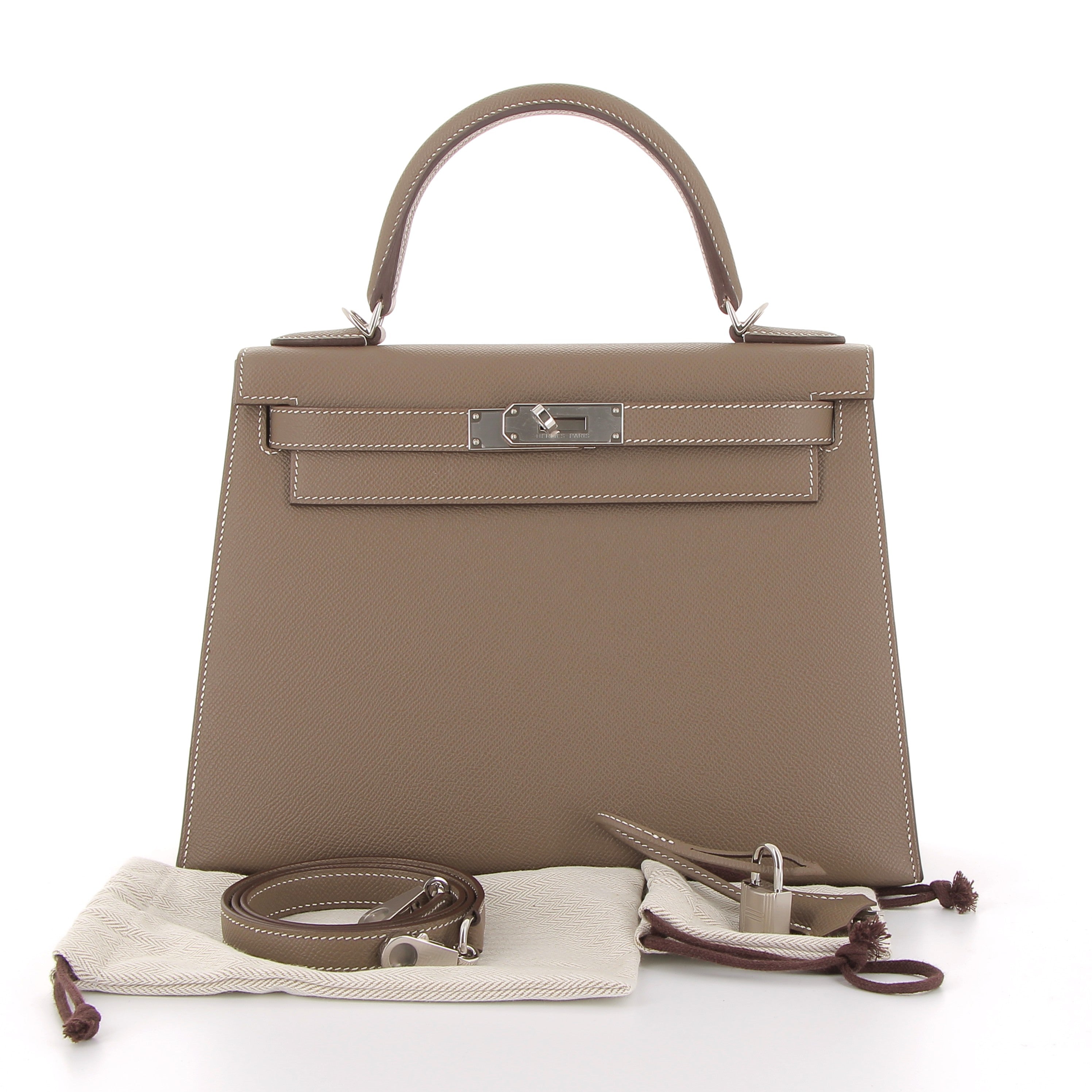 HERMES Kelly 25 Étoupe Epsom Finition Palladié