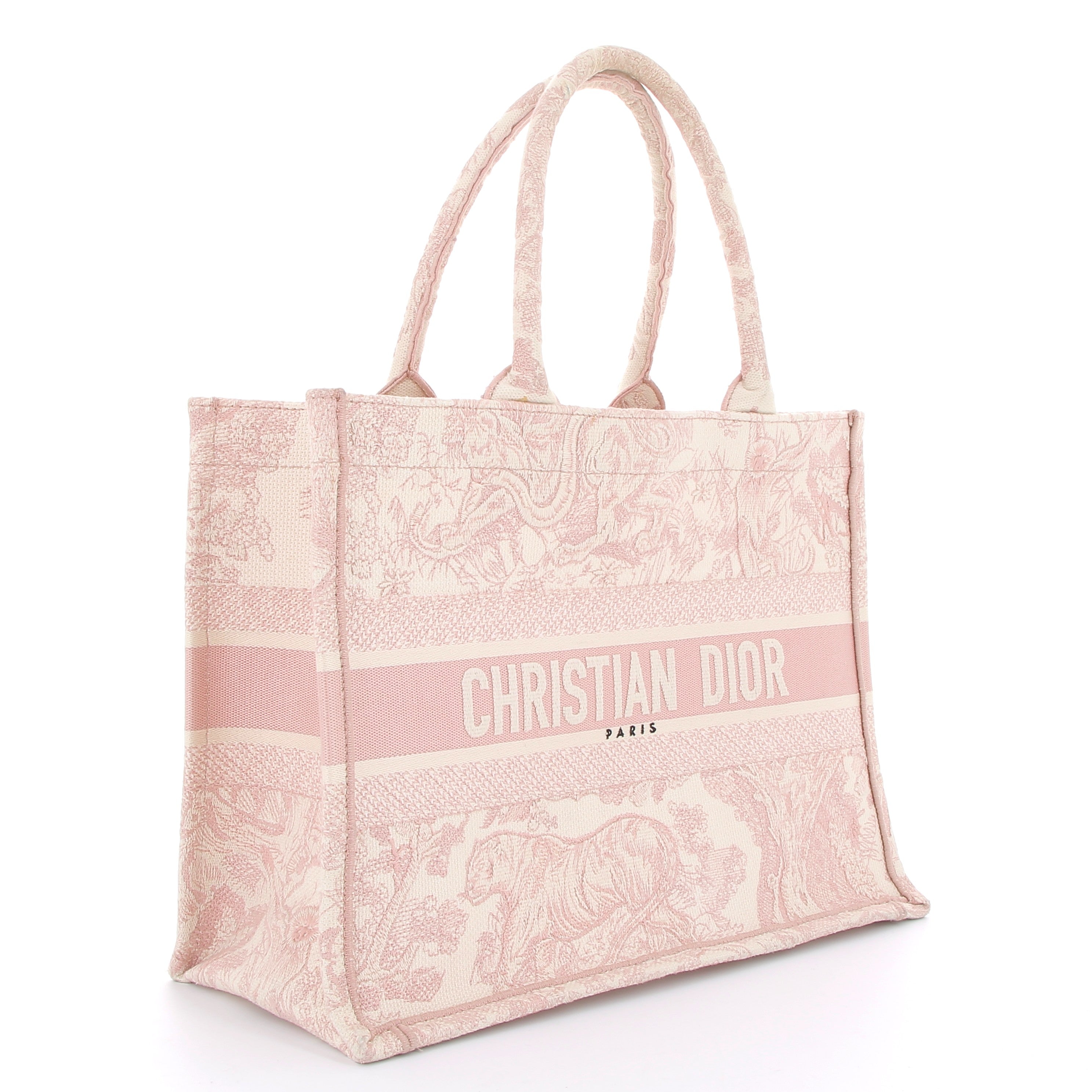 DIOR Book Tote Rose Broderie Toile de Jouy Ecru et Rose
