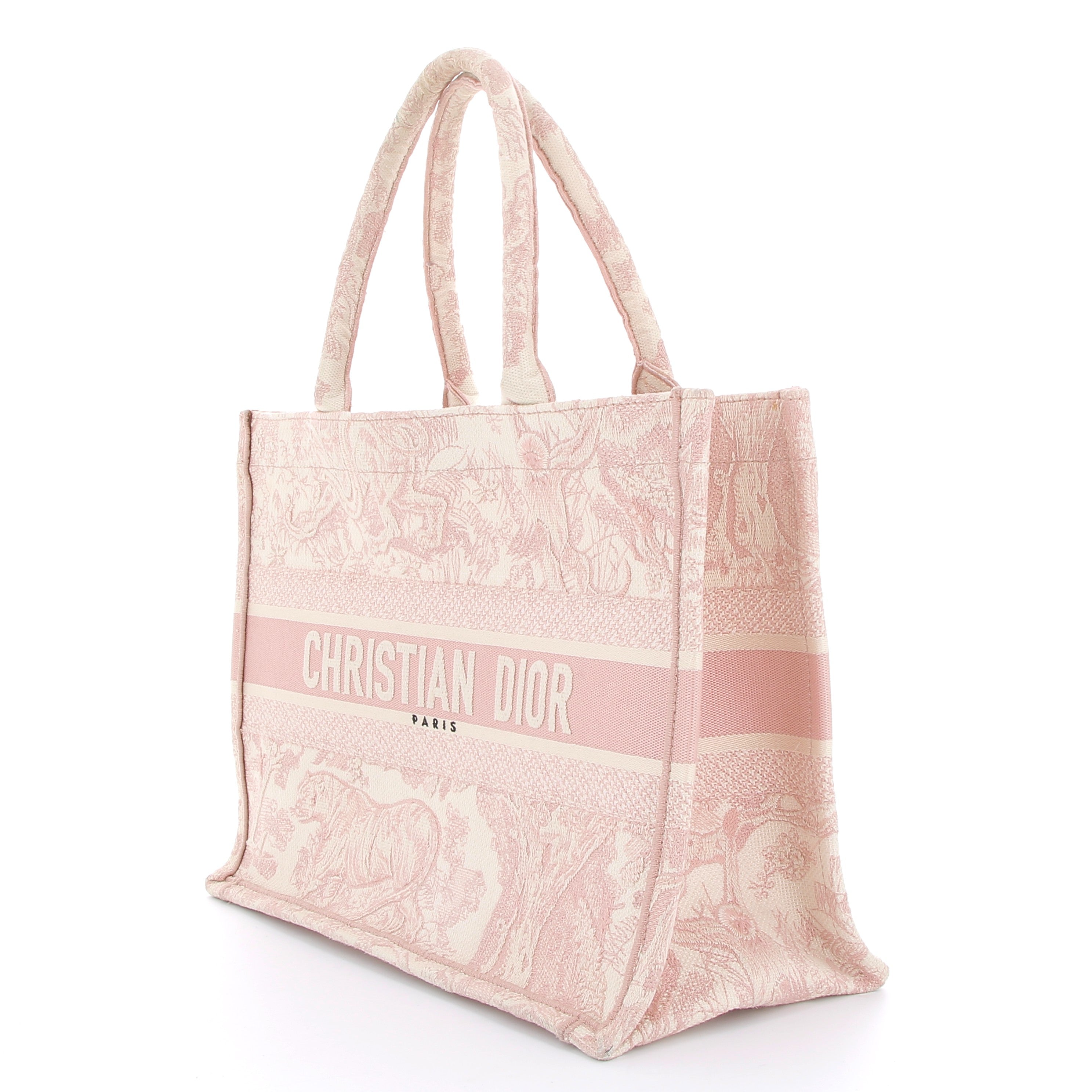 DIOR Book Tote Rose Broderie Toile de Jouy Ecru et Rose