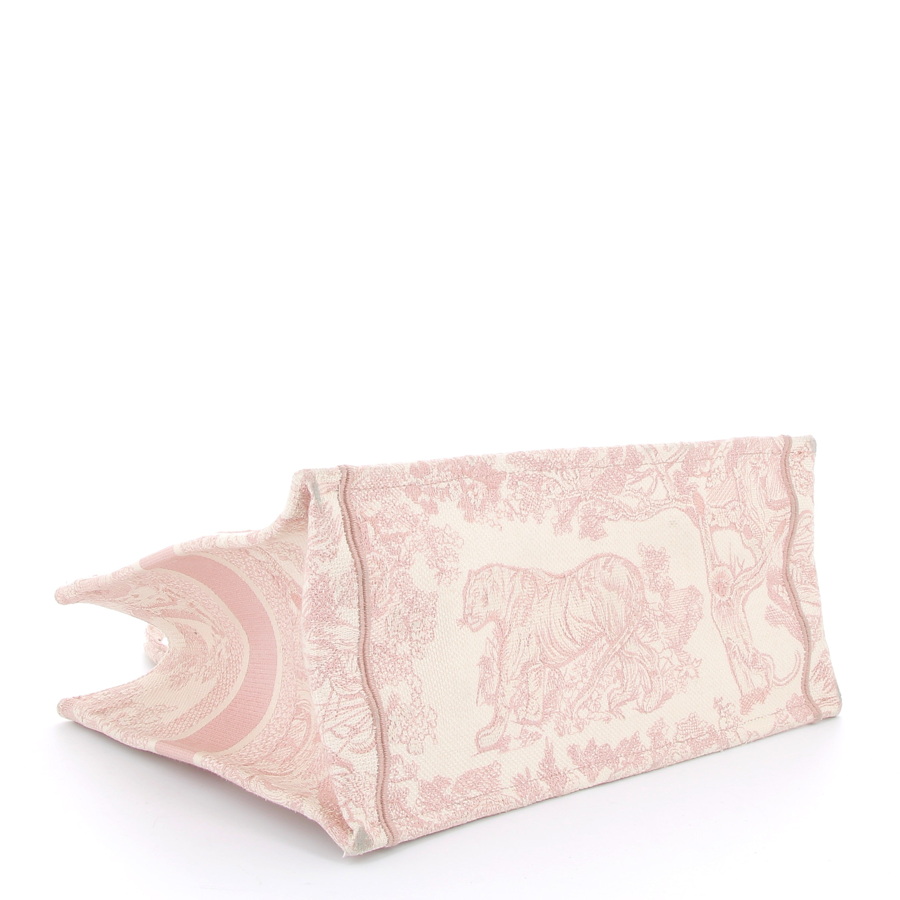 DIOR Book Tote Rose Broderie Toile de Jouy Ecru et Rose