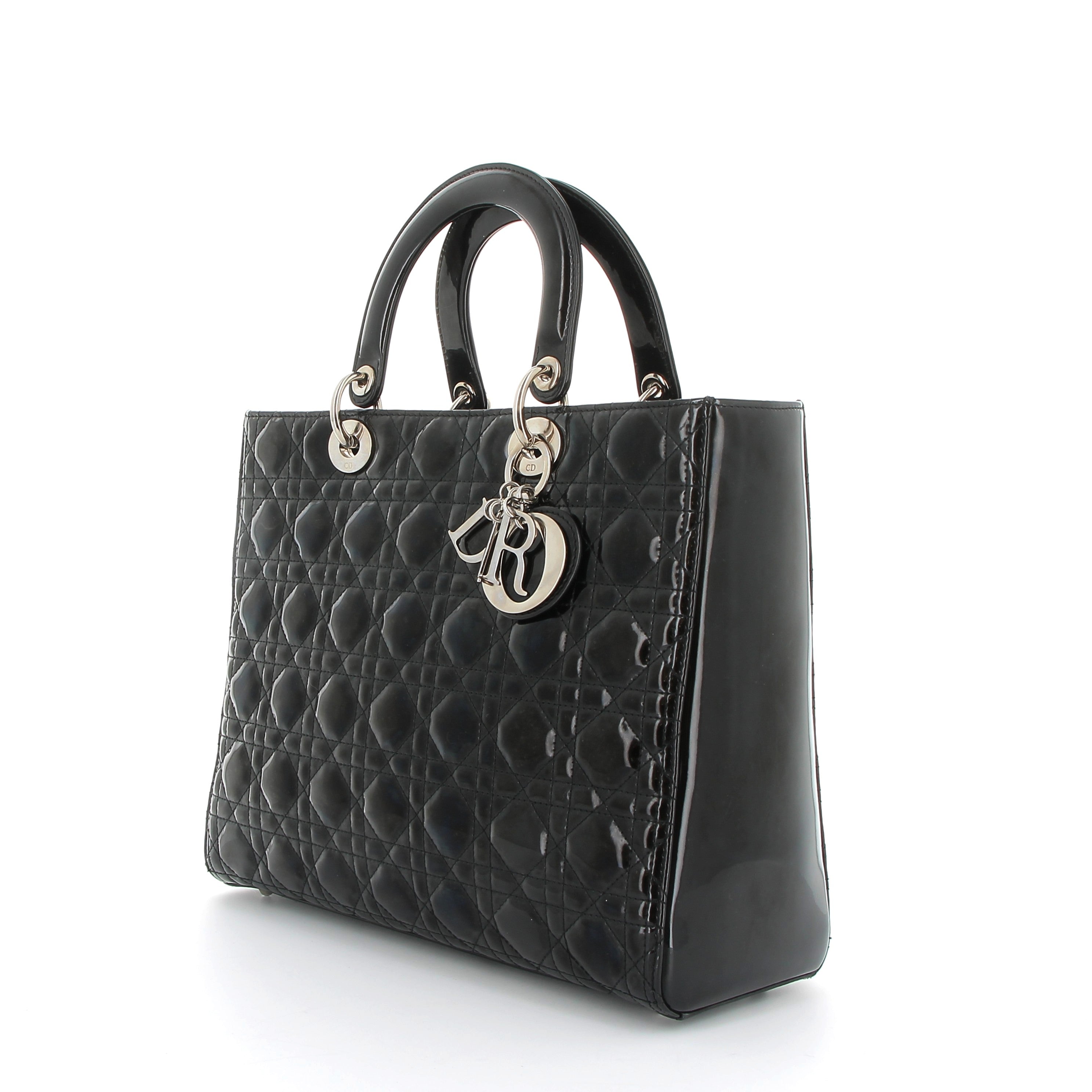 DIOR Lady Dior en cuir vernis noir finition argenté
