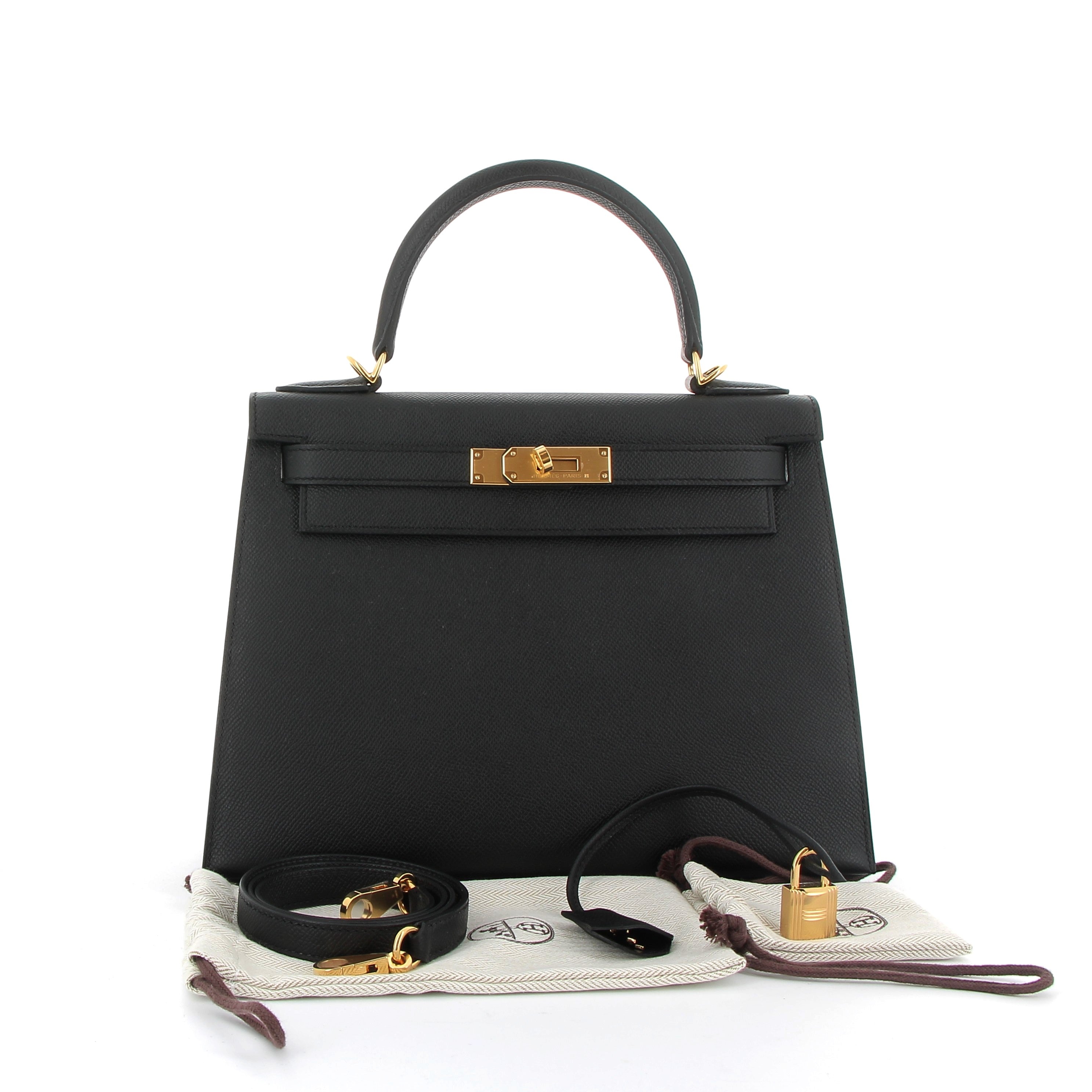 HERMÈS Kelly 32 cuir Epsom Noir finition dorée