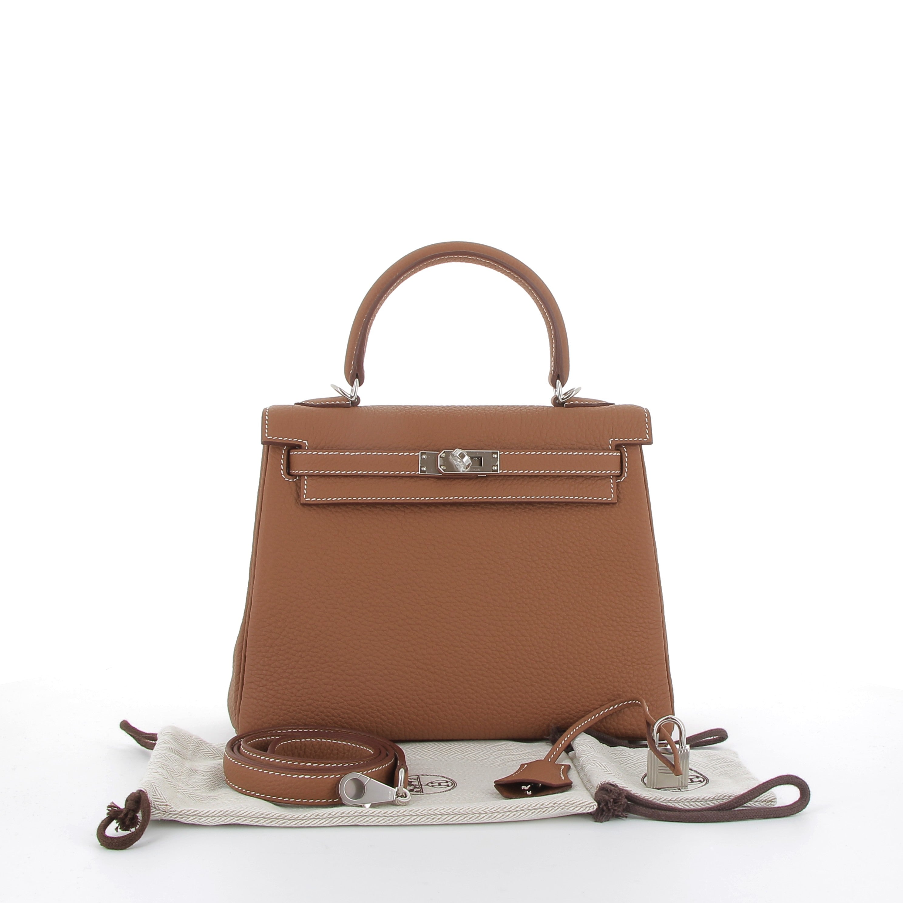 HERMES Kelly 25 Gold Togo Finition Palladié