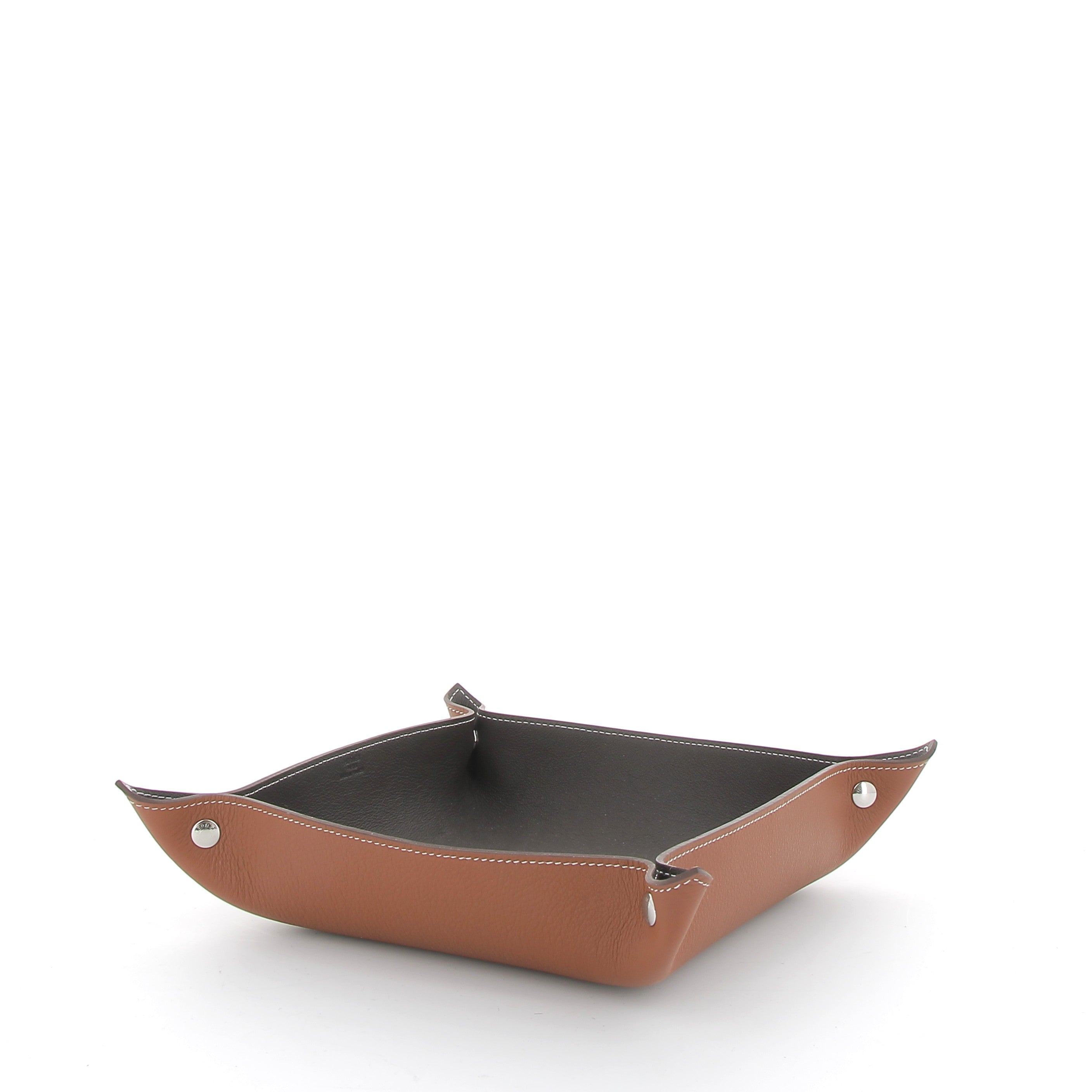 HERMÈS Vide-poche Mises et Relances Desk cuir Taurillon lisse Ebène/Fauve