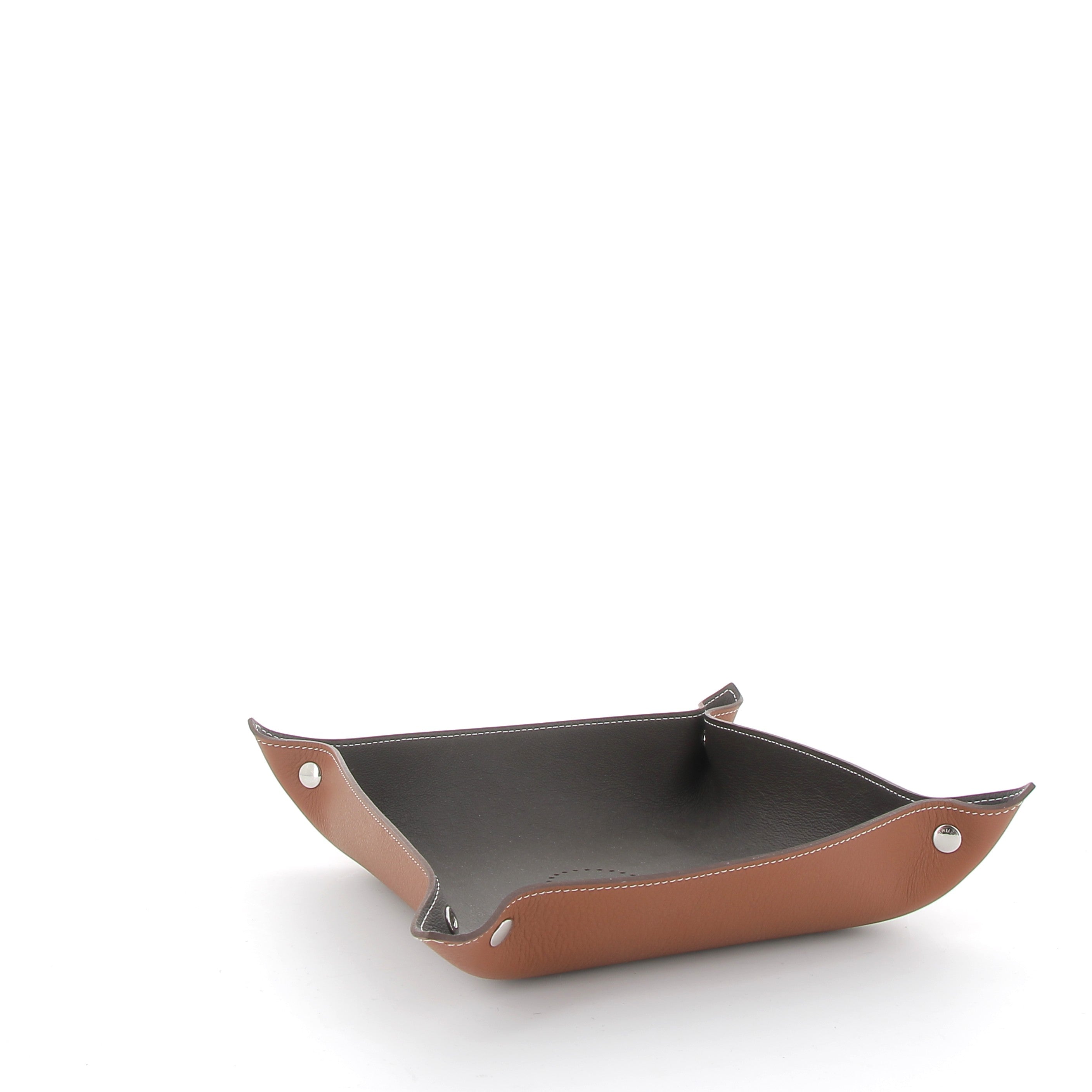 HERMÈS Vide-poche Mises et Relances Desk cuir Taurillon lisse Ebène/Fauve