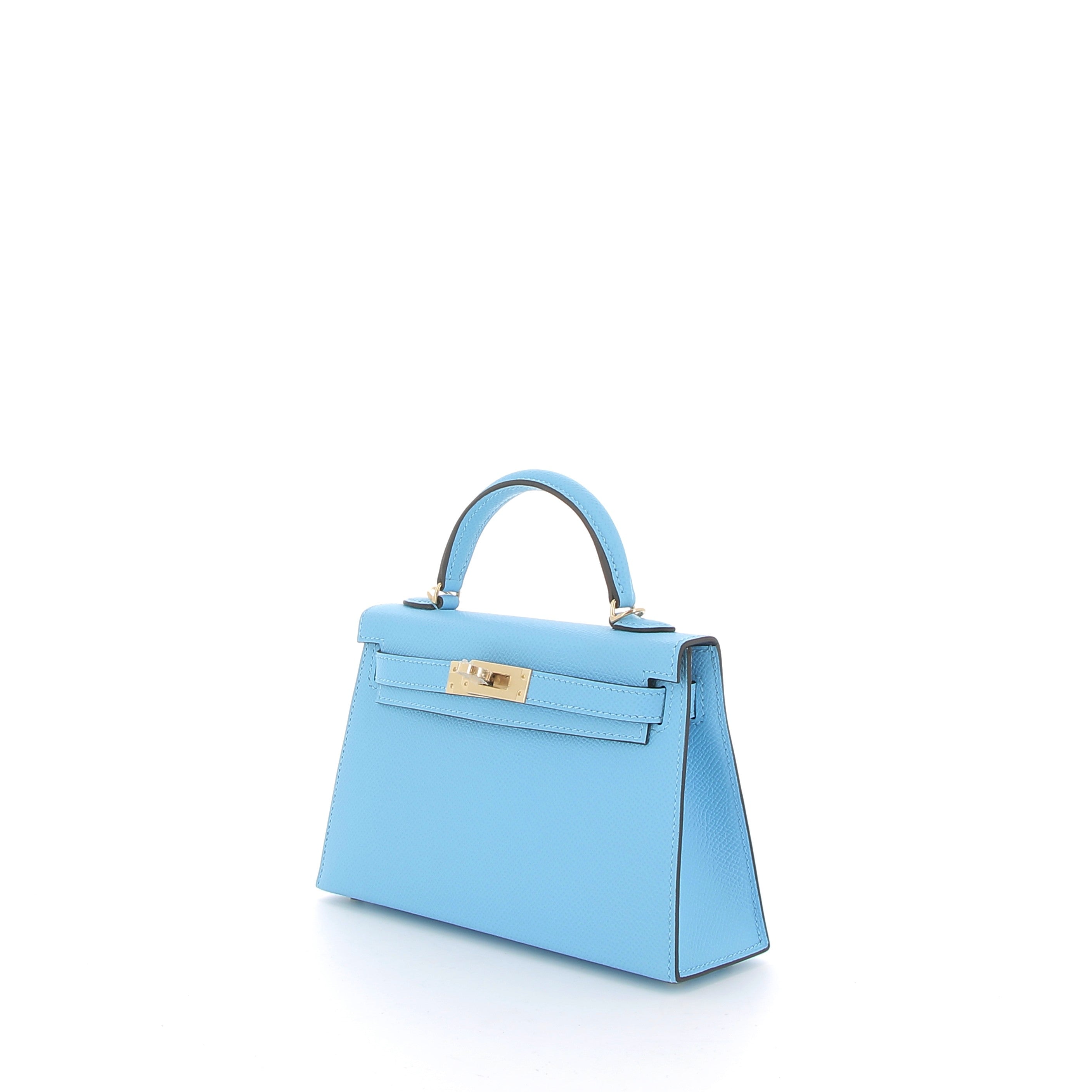 HERMÈS Kelly 20 cuir Epsom Bleu Celeste finition dorée