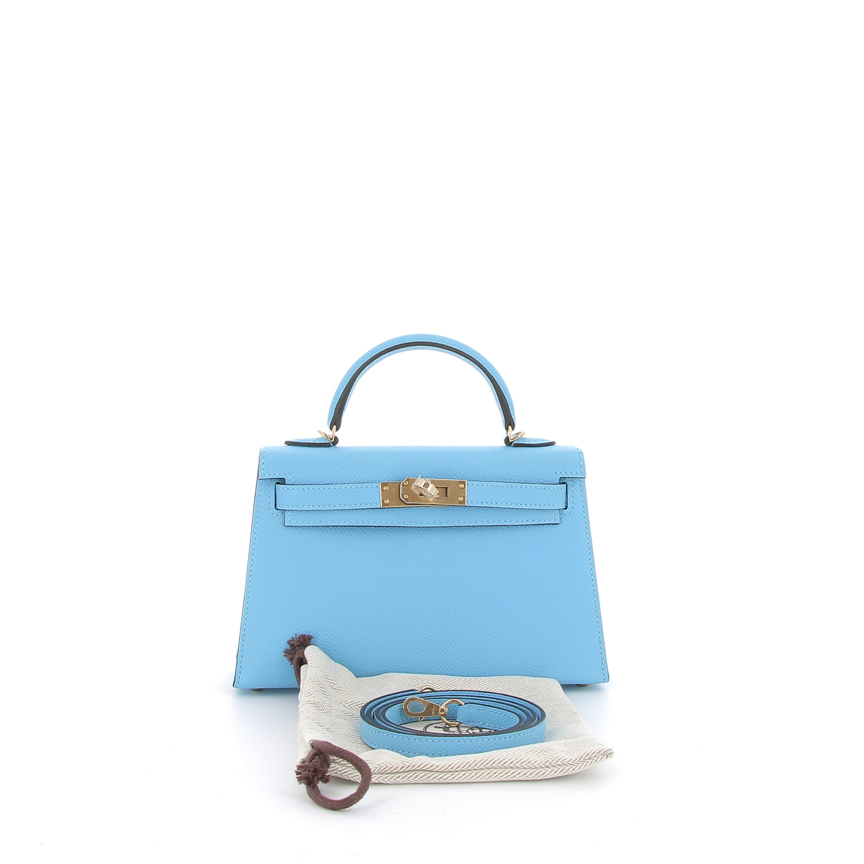 HERMÈS Kelly 20 cuir Epsom Bleu Celeste finition dorée