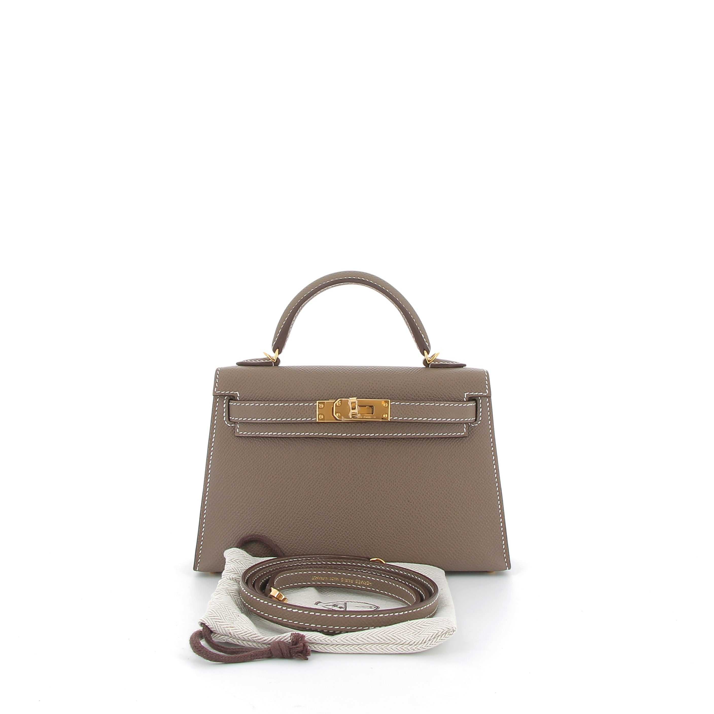 HERMÈS Kelly 20 cuir Epsom Etoupe finition dorée