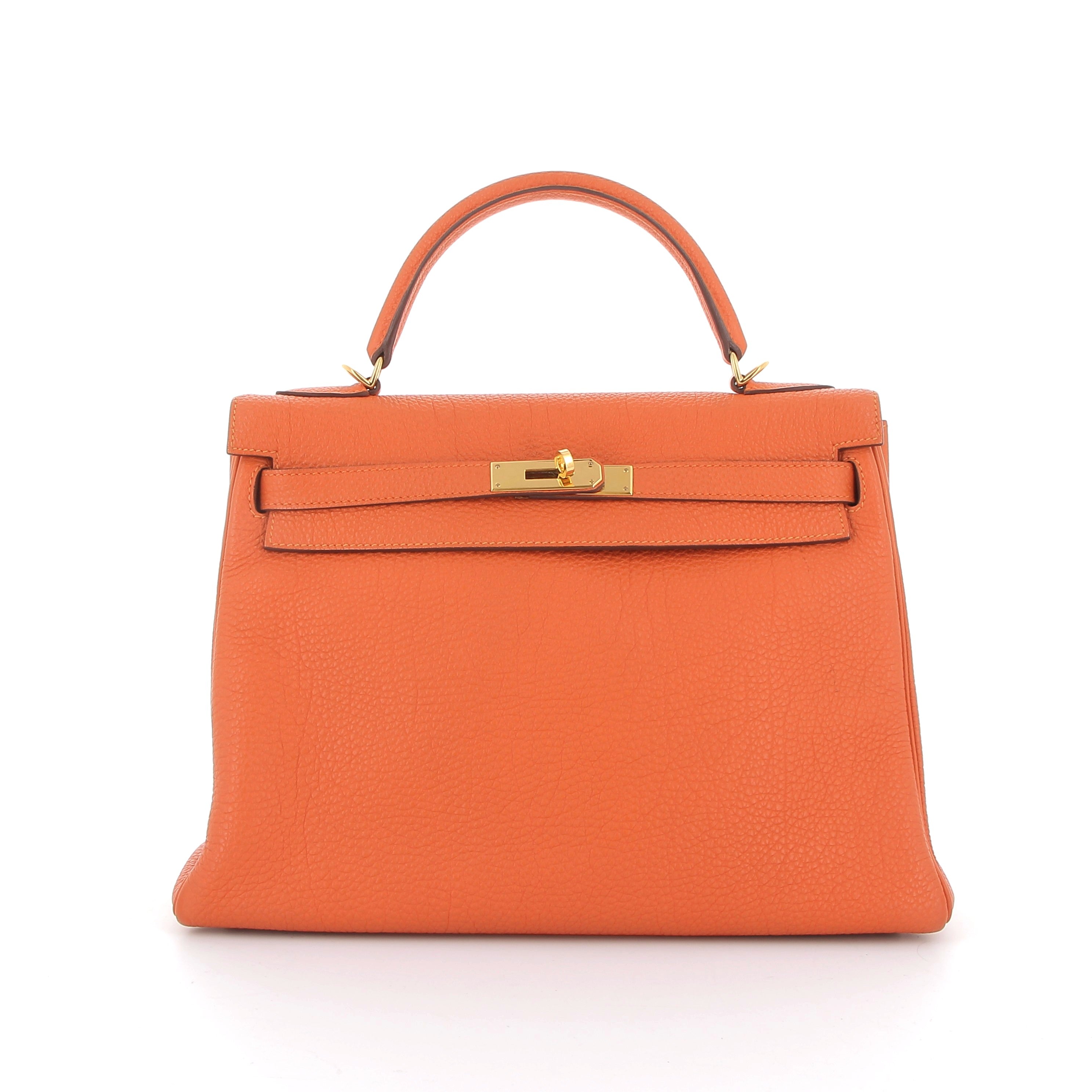 HERMÈS Kelly 32 cuir Togo Orange finition dorée 