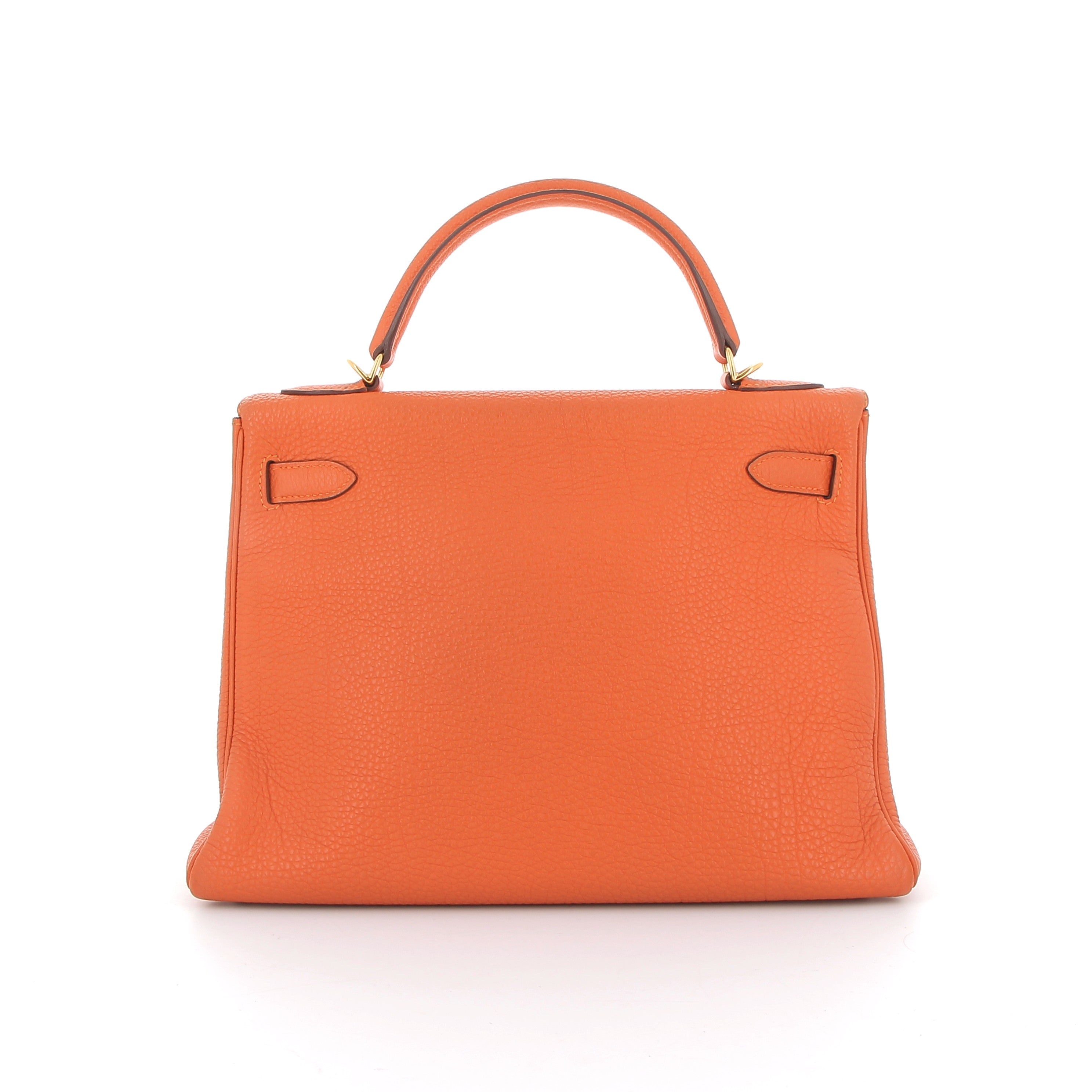 HERMÈS Kelly 32 cuir Togo Orange finition dorée 