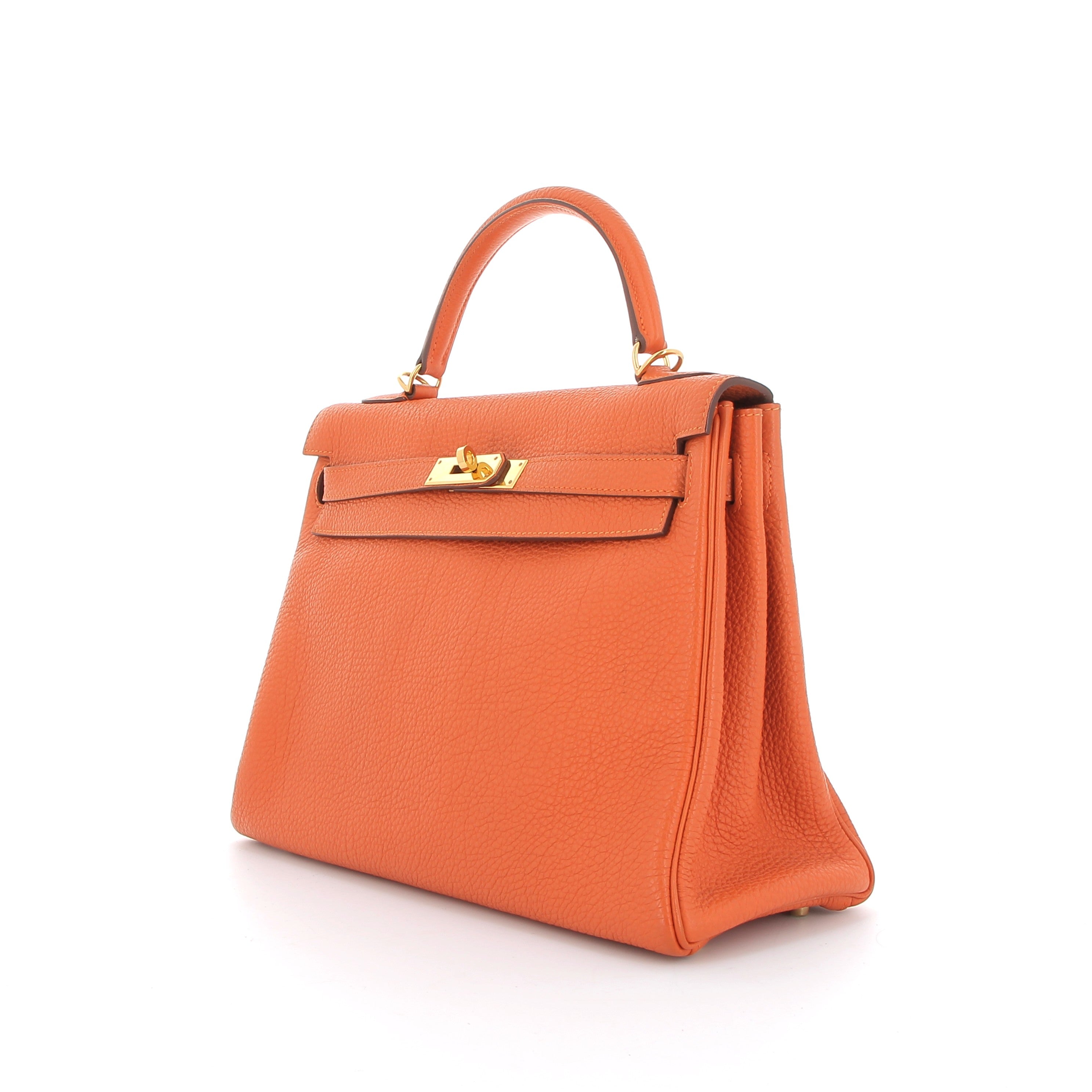 HERMÈS Kelly 32 cuir Togo Orange finition dorée 
